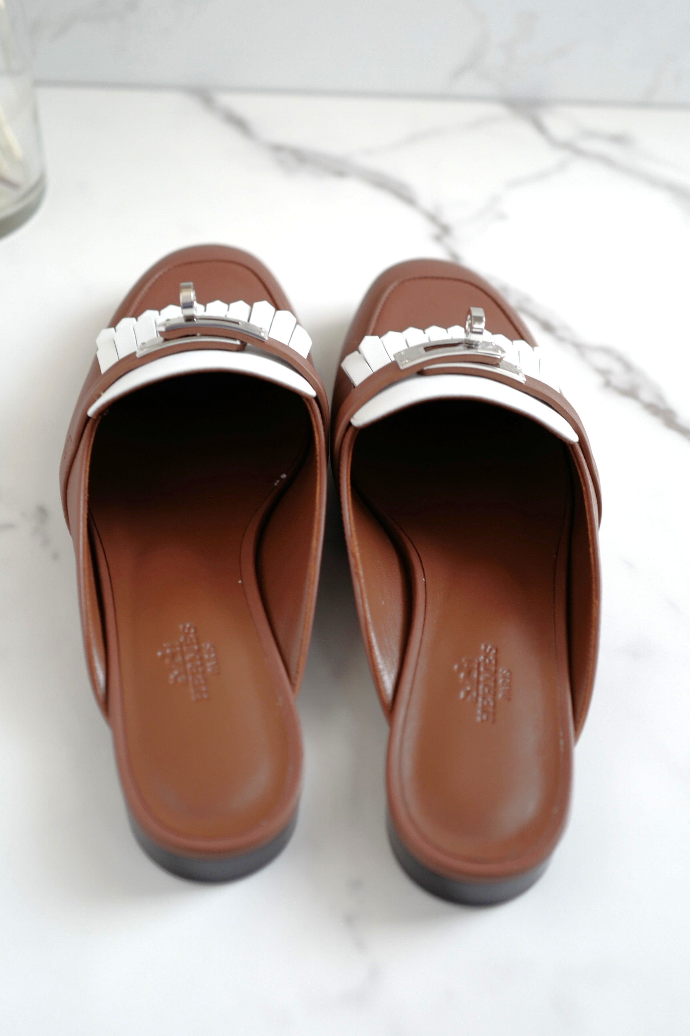 BNIB Hermes Women Mules Fringed Oz Supple Calfskin w/ PHW Size 38