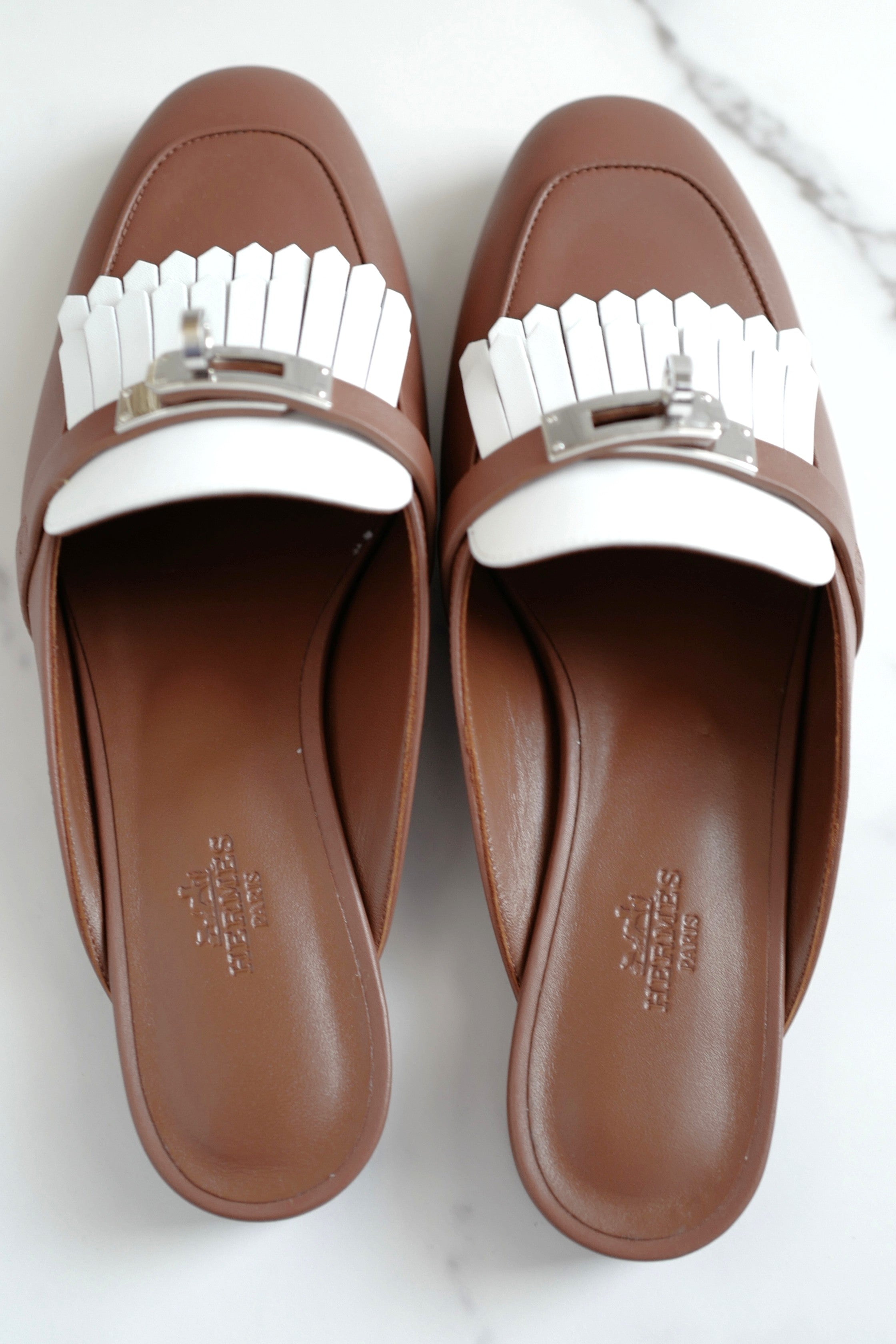 BNIB Hermes Women Mules Fringed Oz Supple Calfskin w/ PHW Size 38