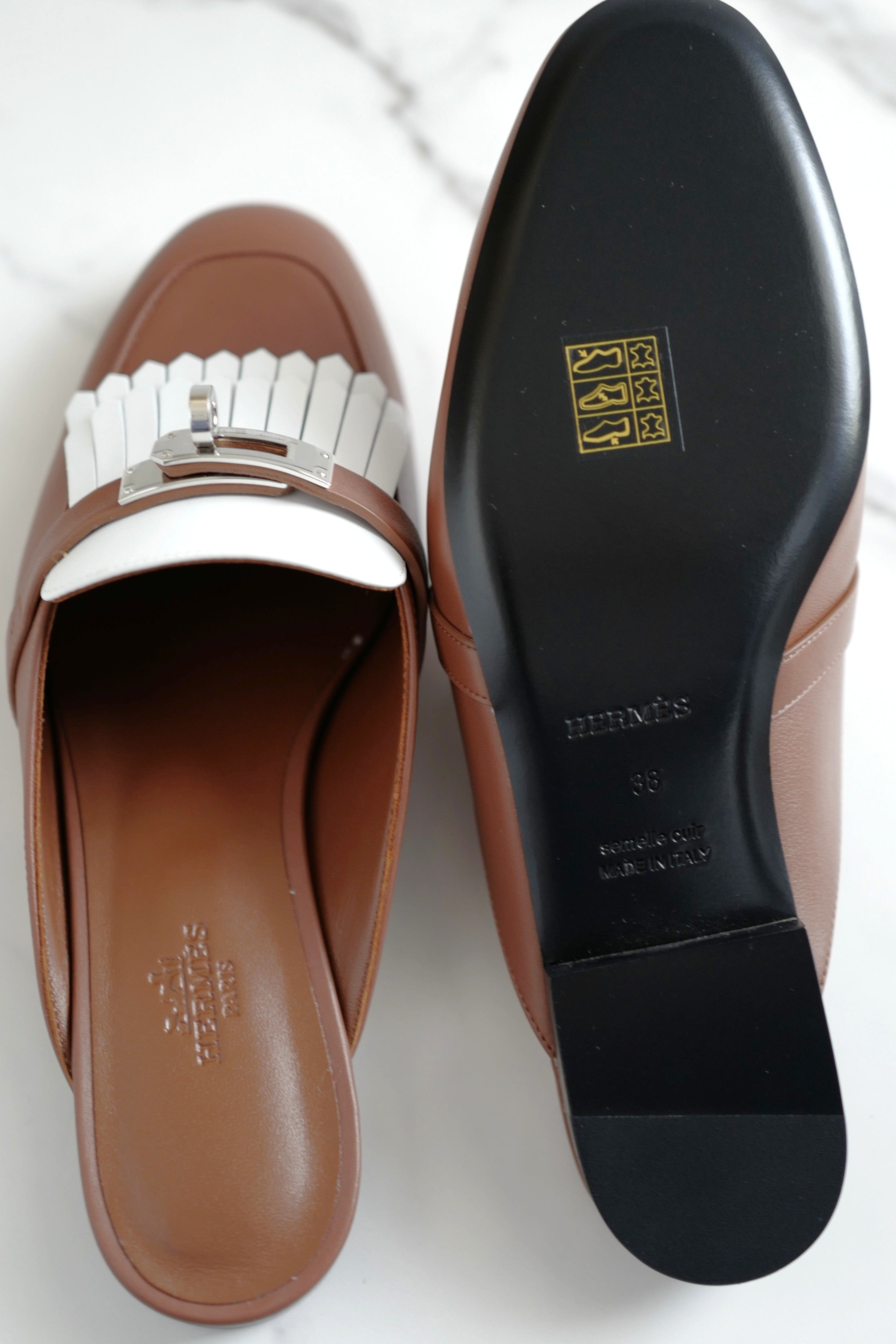 BNIB Hermes Women Mules Fringed Oz Supple Calfskin w/ PHW Size 38