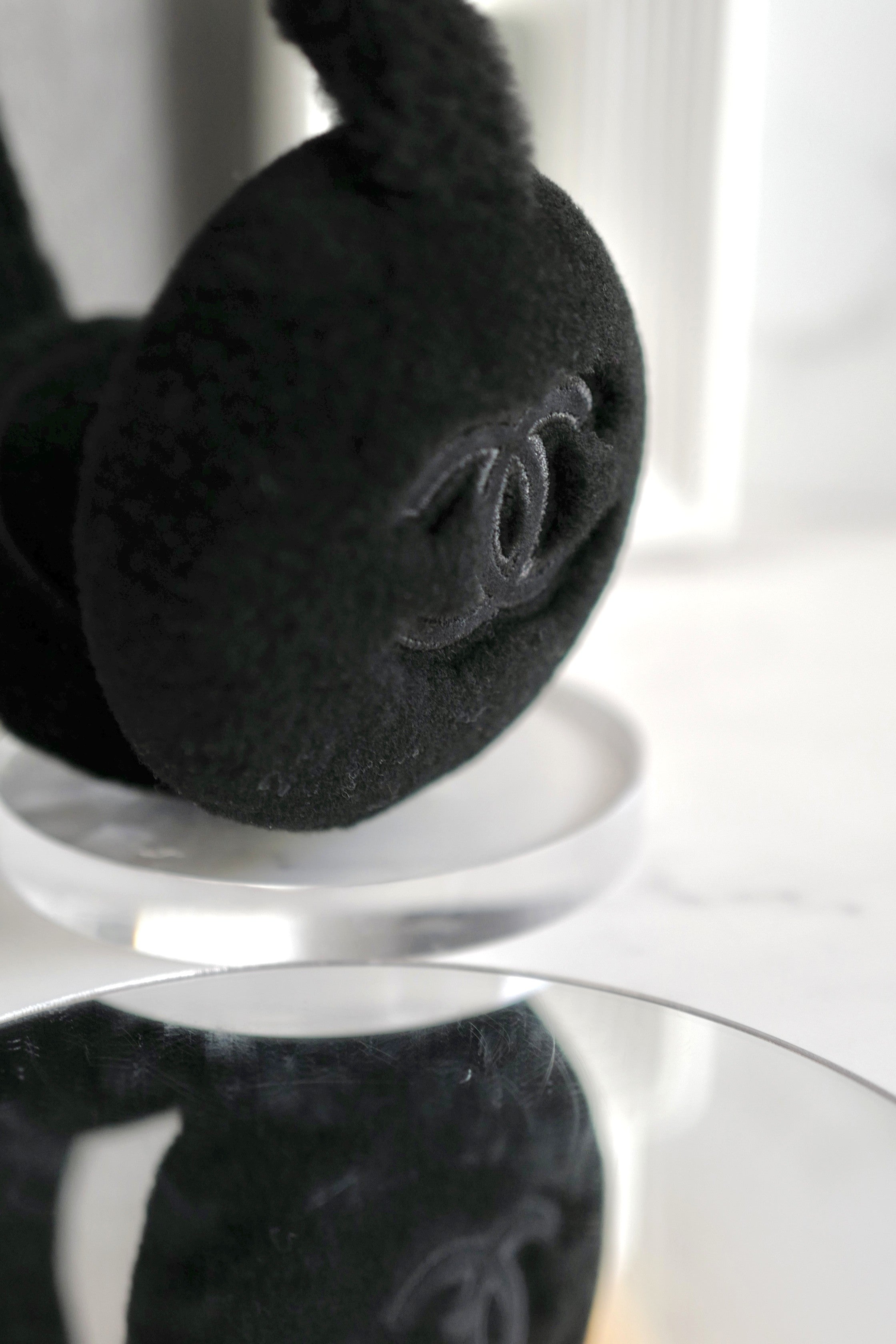 NEW Chanel Coco Neige 23N 2024/2025 Black CC Logo Shearling Lambskin Earmuffs