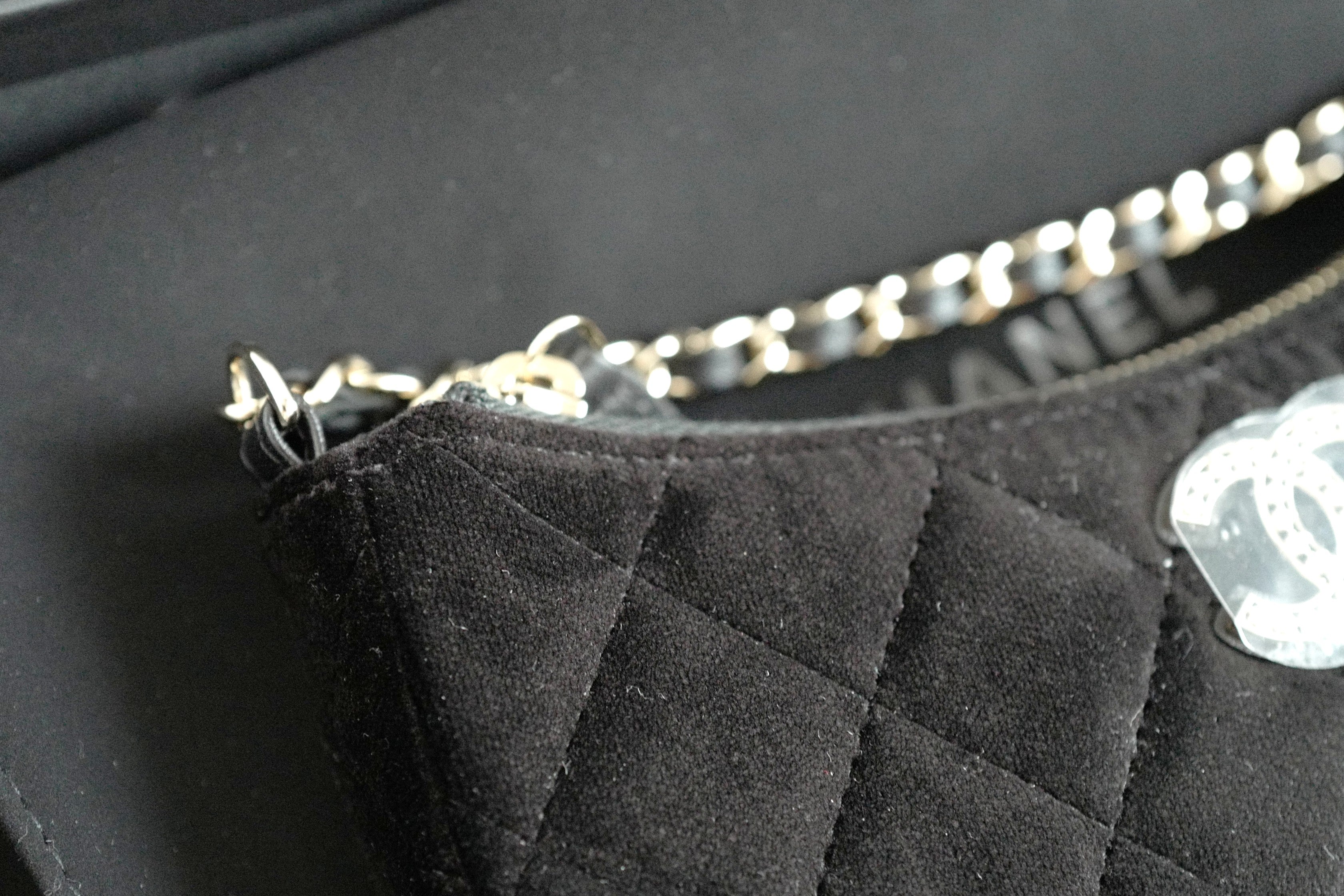 BNIB Chanel Half Moon Bag in Suede/Velvet with Crystal CC Black with Chain