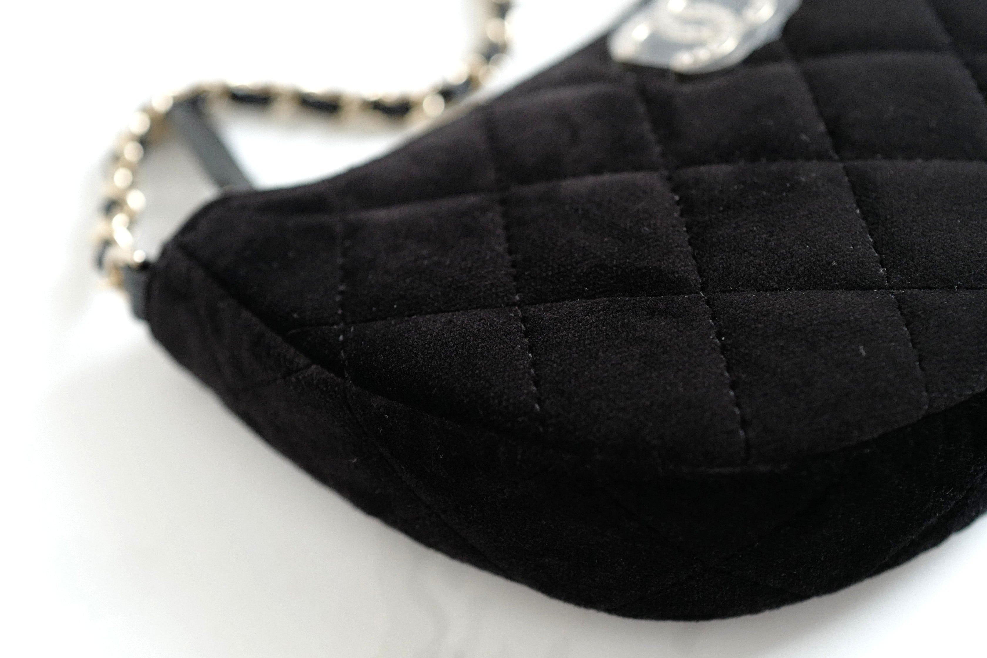 BNIB Chanel Half Moon Bag in Suede/Velvet with Crystal CC Black with Chain