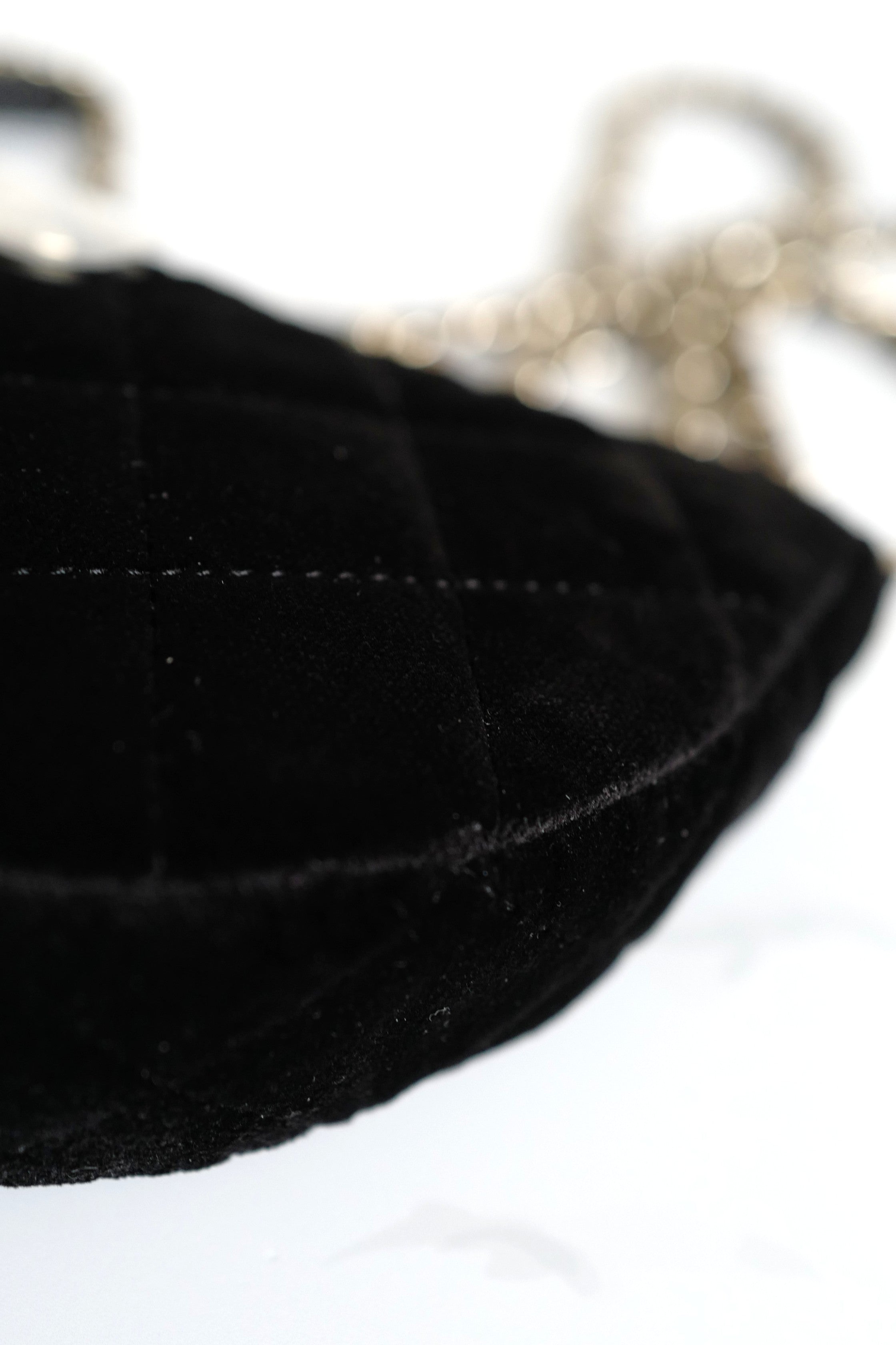 BNIB Chanel Half Moon Bag in Suede/Velvet with Crystal CC Black with Chain