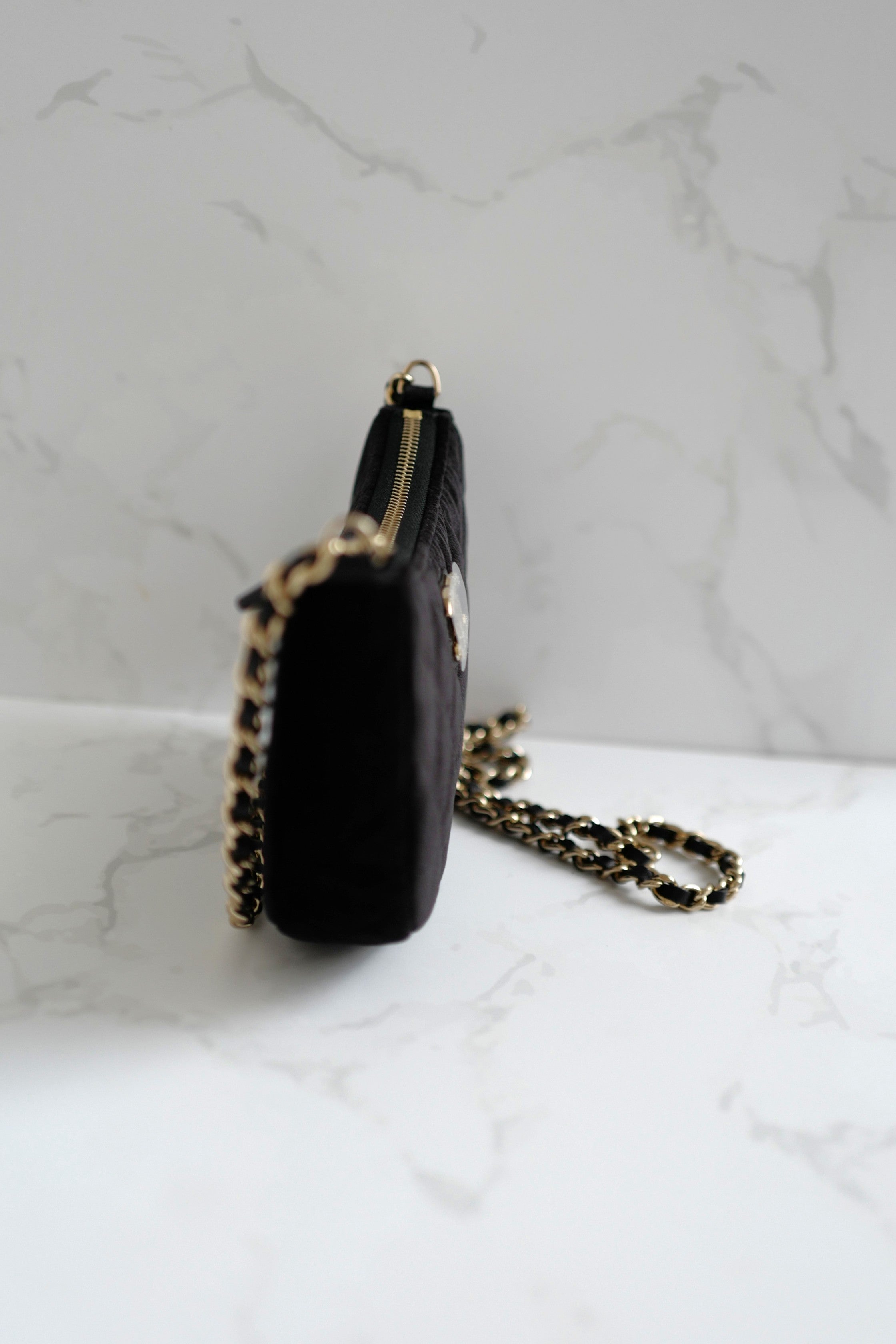 BNIB Chanel Half Moon Bag in Suede/Velvet with Crystal CC Black with Chain