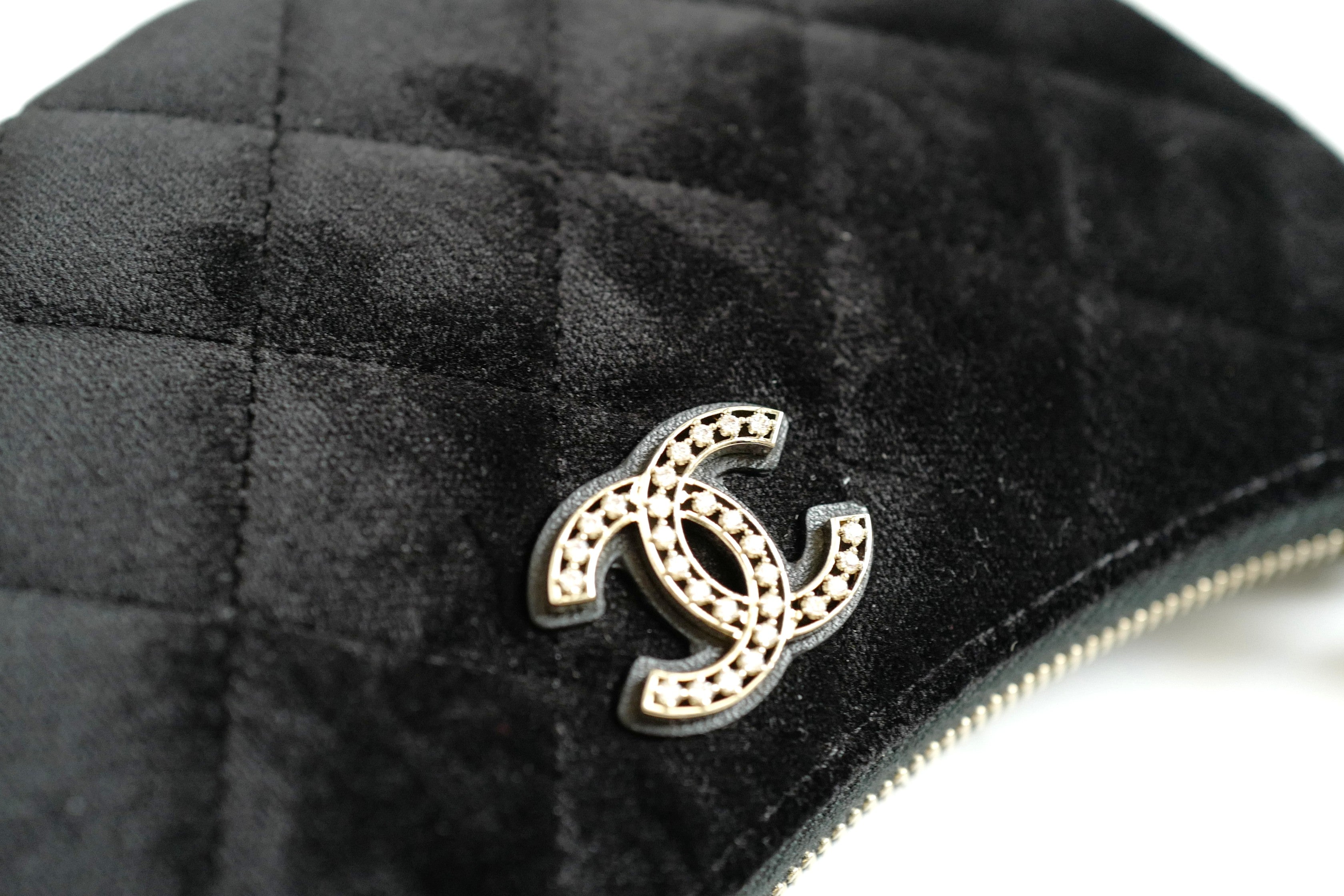 BNIB Chanel Half Moon Bag in Suede/Velvet with Crystal CC Black with Chain