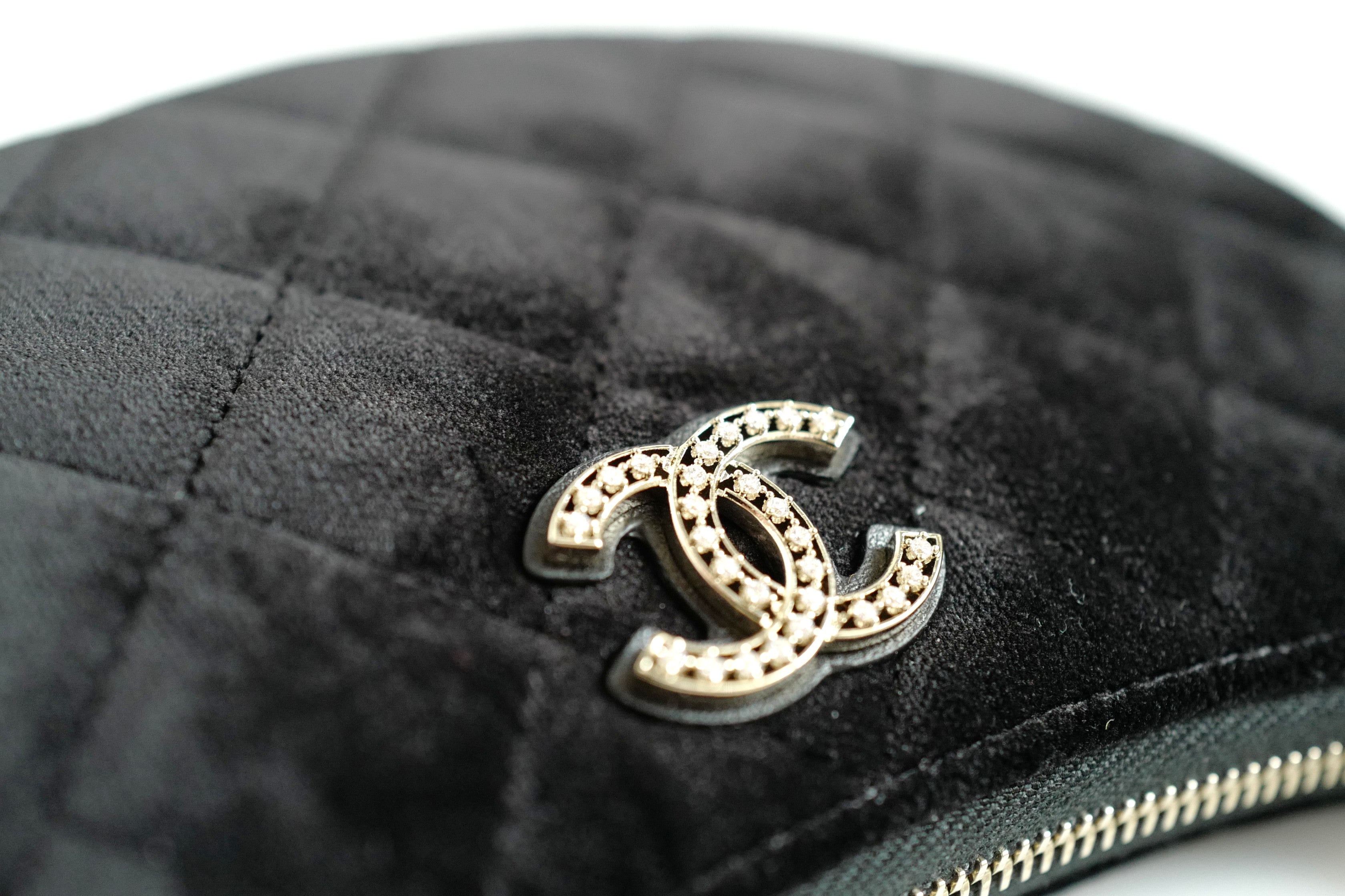 BNIB Chanel Half Moon Bag in Suede/Velvet with Crystal CC Black with Chain