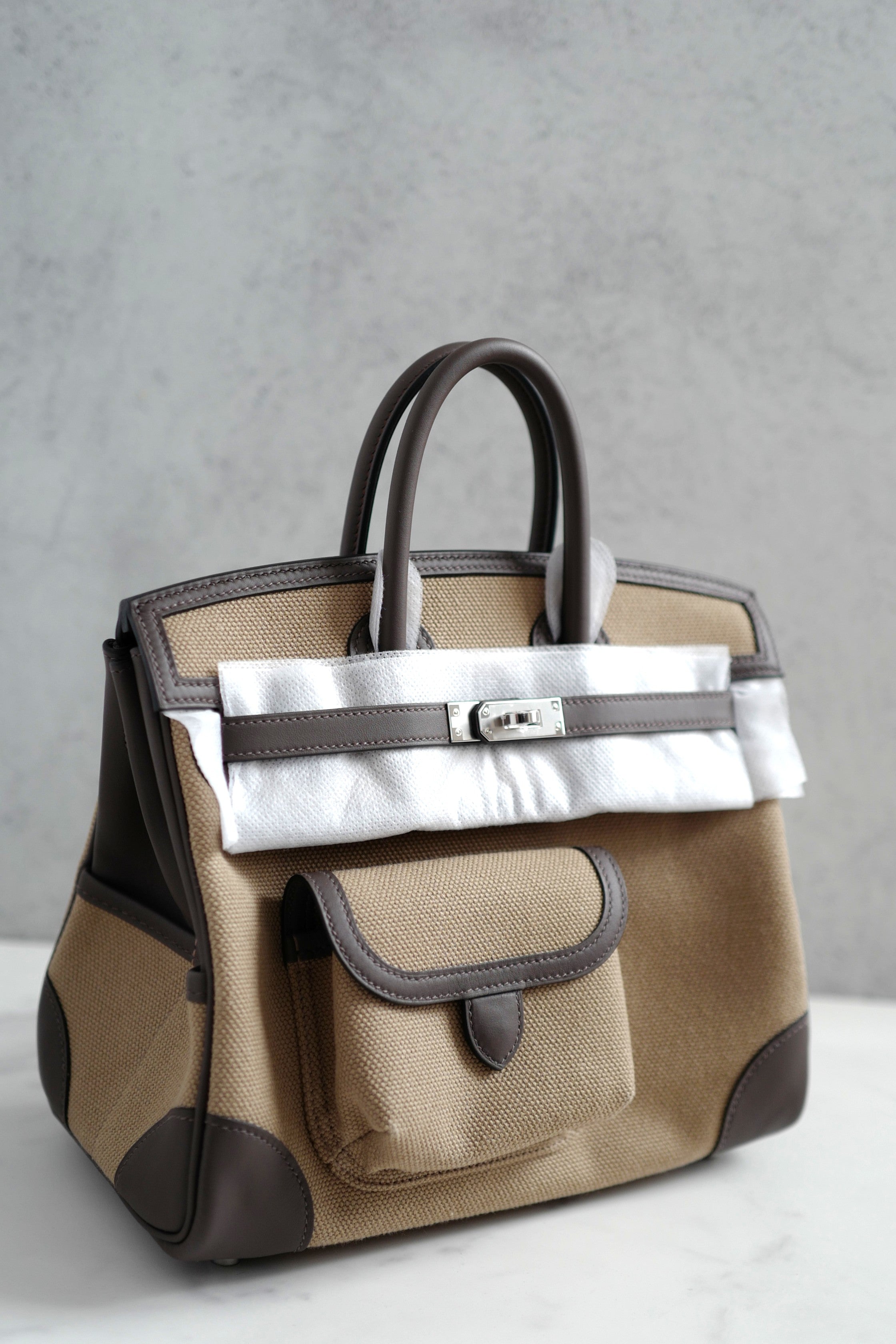 BNIB HERMÈS Birkin Cargo 25 Ecorce/Mousse Canvas with Palladium HW K Stamp 2025