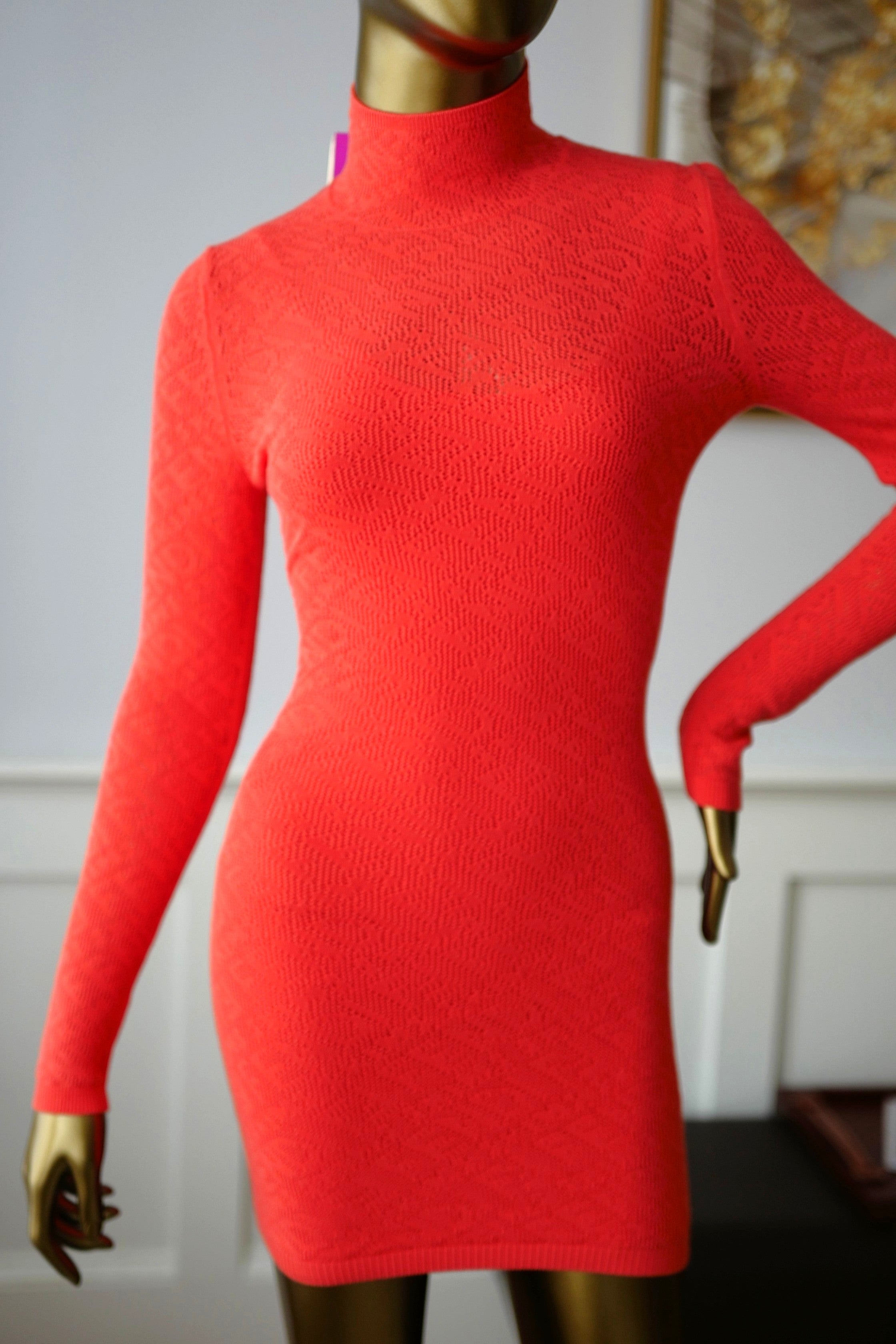 Fendi Mesh Print Logo Dress in Coral size 36 Limited Edition NEW
