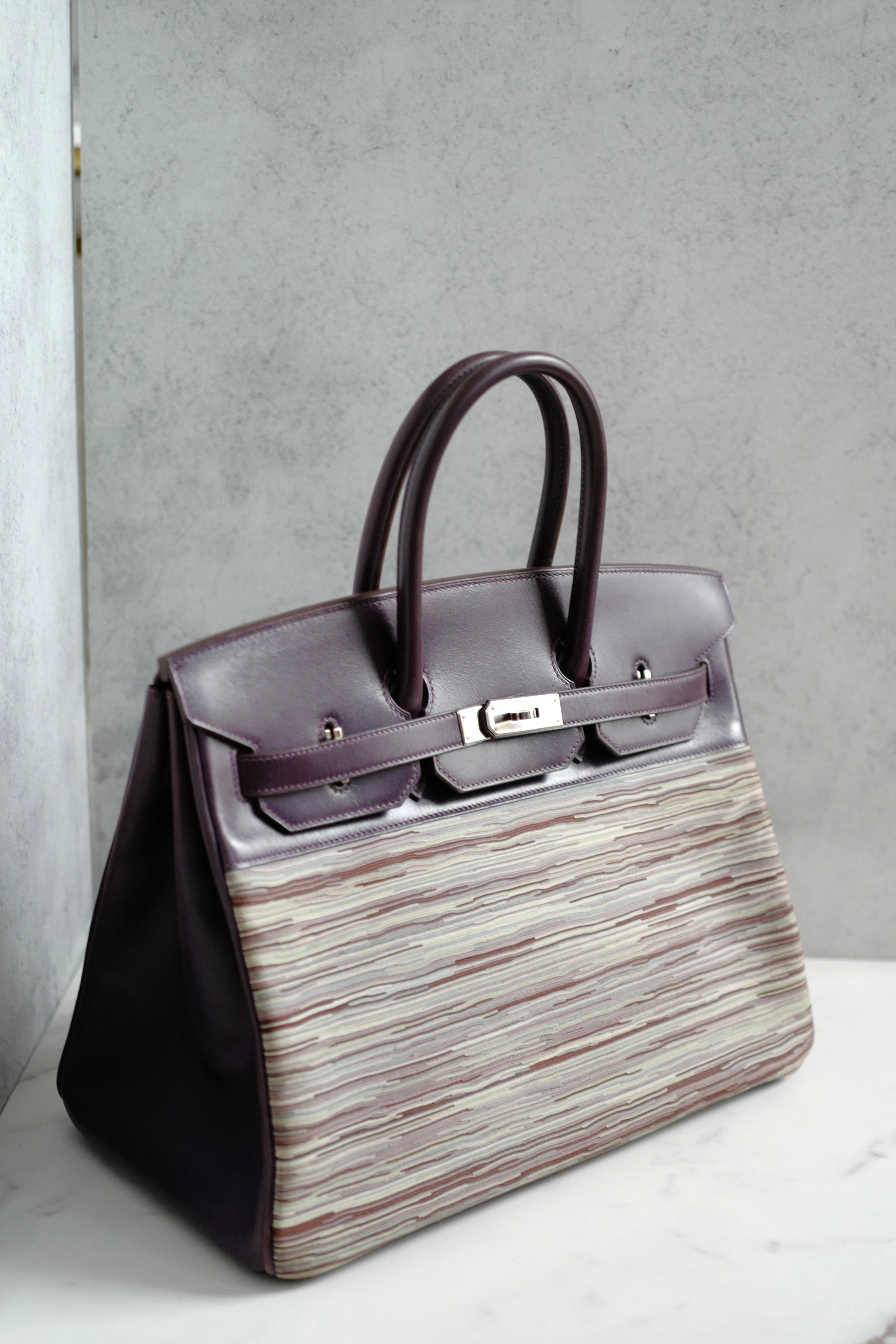 Preowned Hermes Birkin 35 Vibrato Raisin With Palladium HW Limited Edition