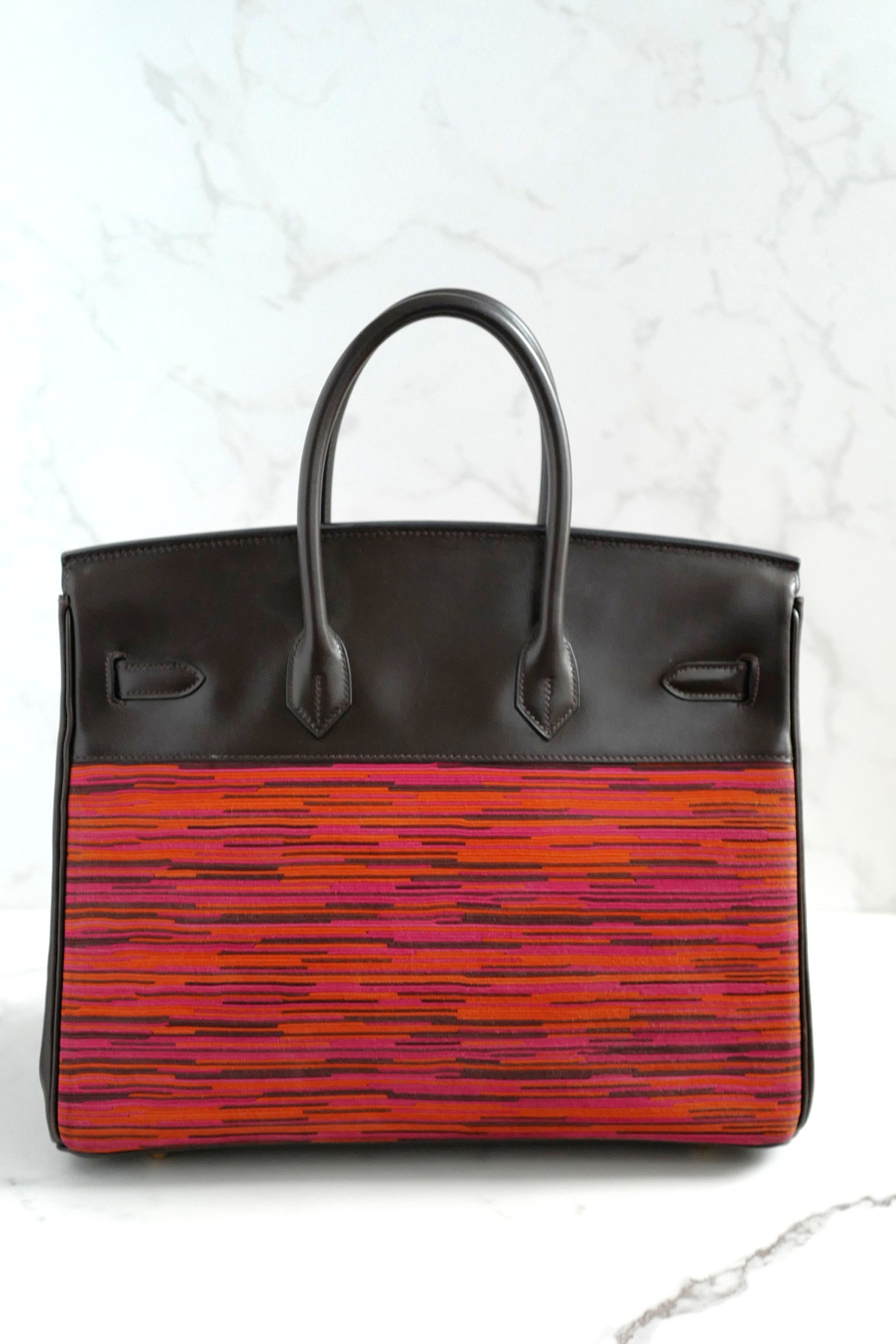 HERMES Birkin 35 Vibrato In Orange/Fuchsia With Havanne In Box Calfskin Gold HW