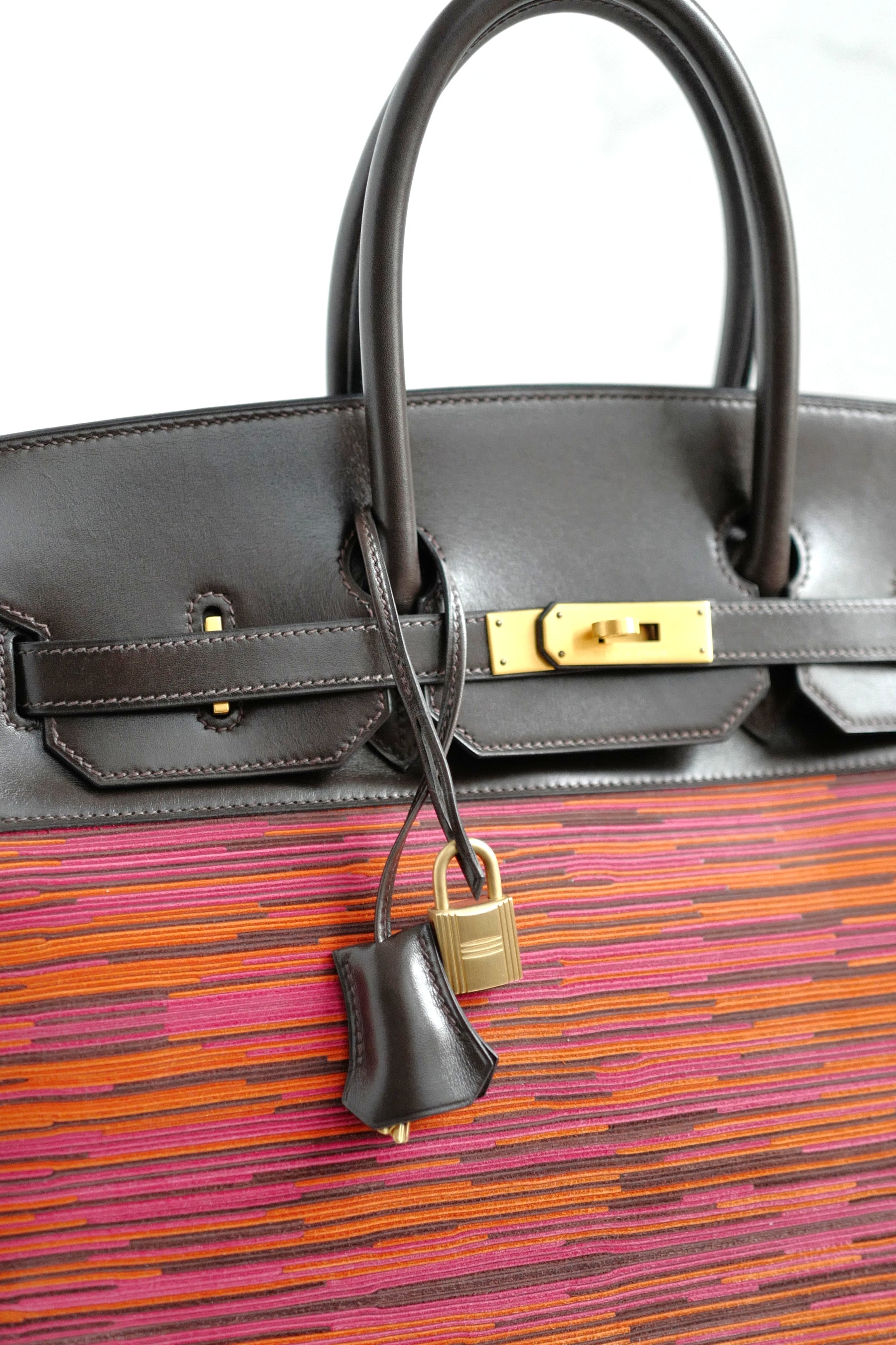 HERMES Birkin 35 Vibrato In Orange/Fuchsia With Havanne In Box Calfskin Gold HW