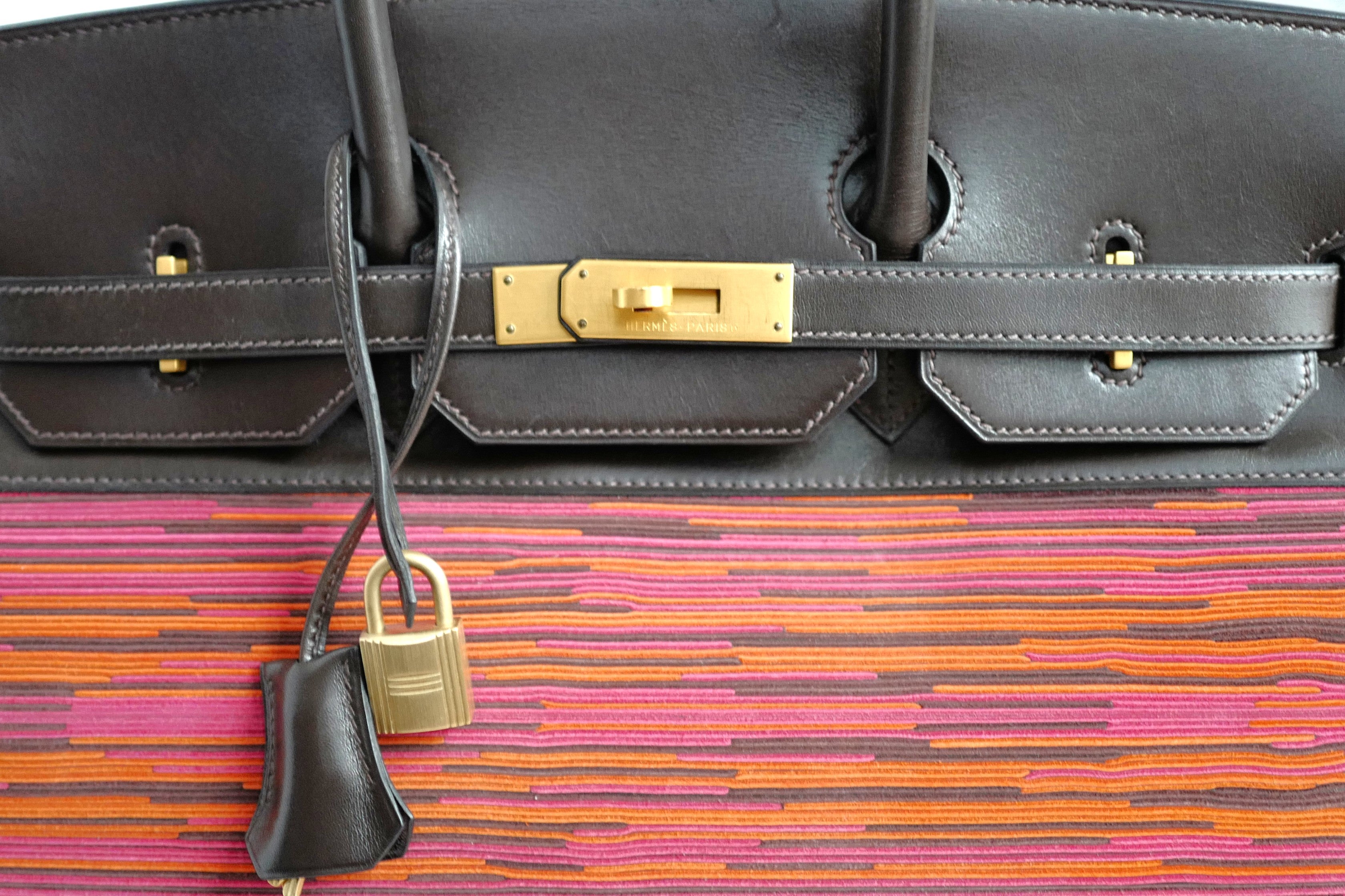 HERMES Birkin 35 Vibrato In Orange/Fuchsia With Havanne In Box Calfskin Gold HW