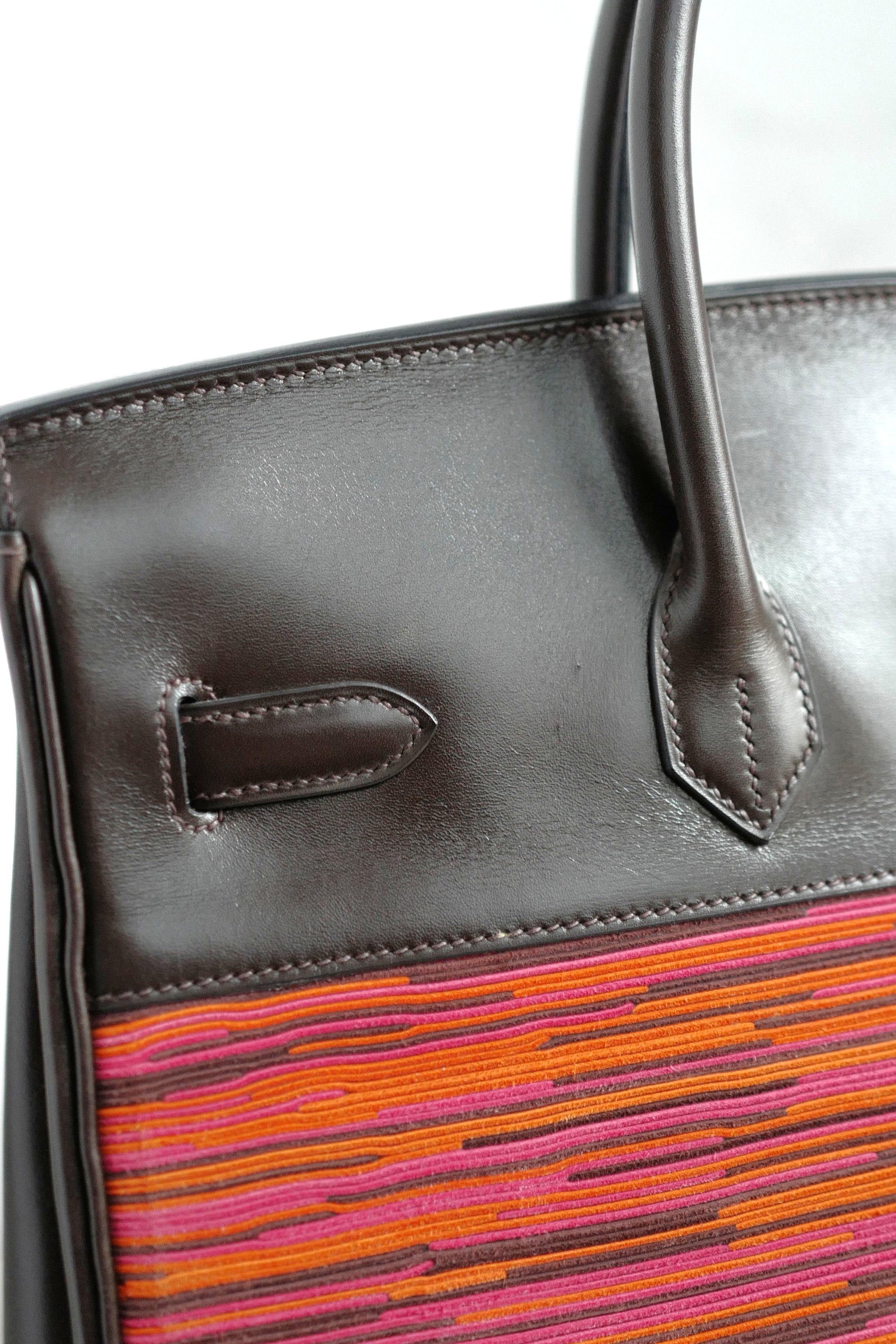 HERMES Birkin 35 Vibrato In Orange/Fuchsia With Havanne In Box Calfskin Gold HW