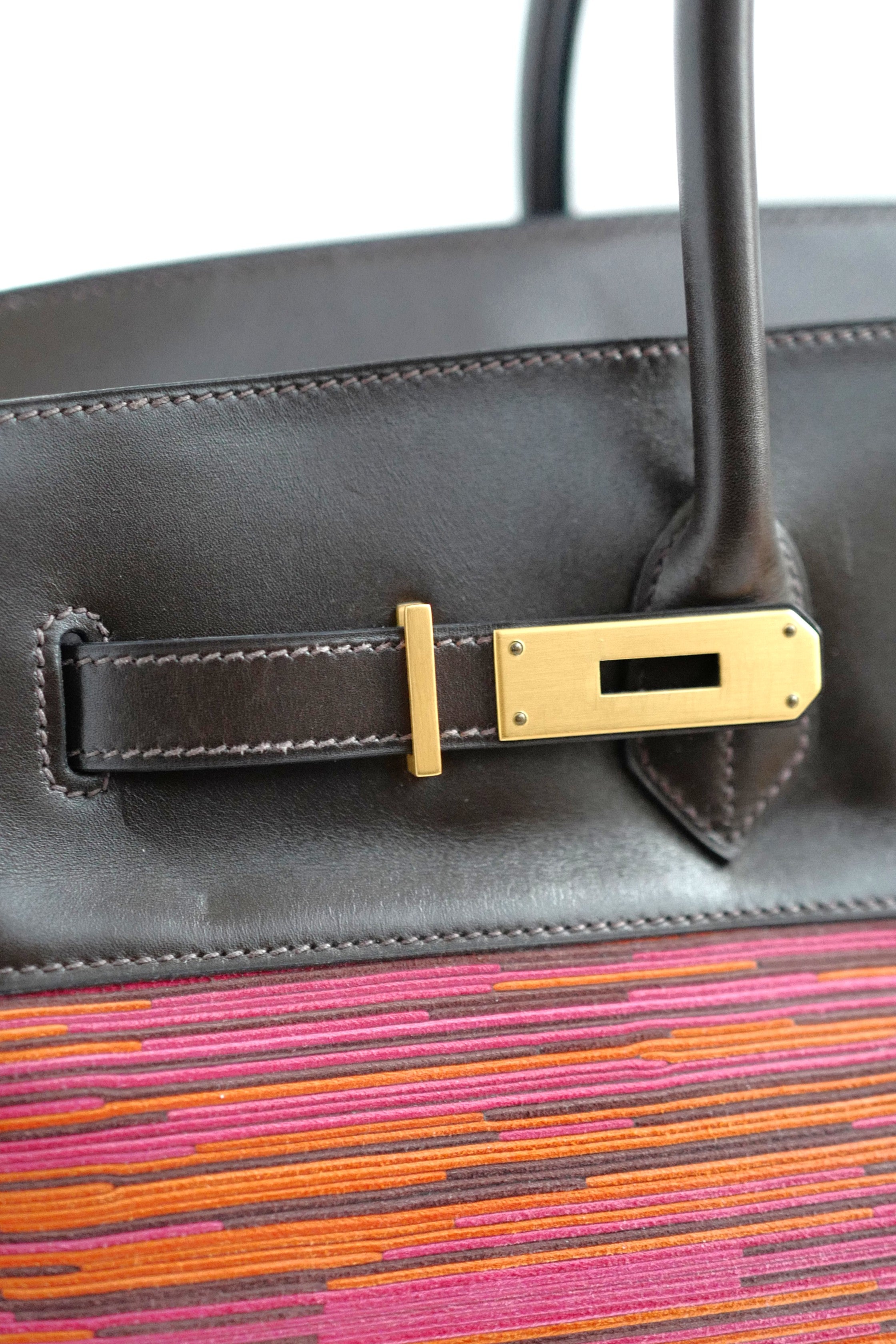 HERMES Birkin 35 Vibrato In Orange/Fuchsia With Havanne In Box Calfskin Gold HW