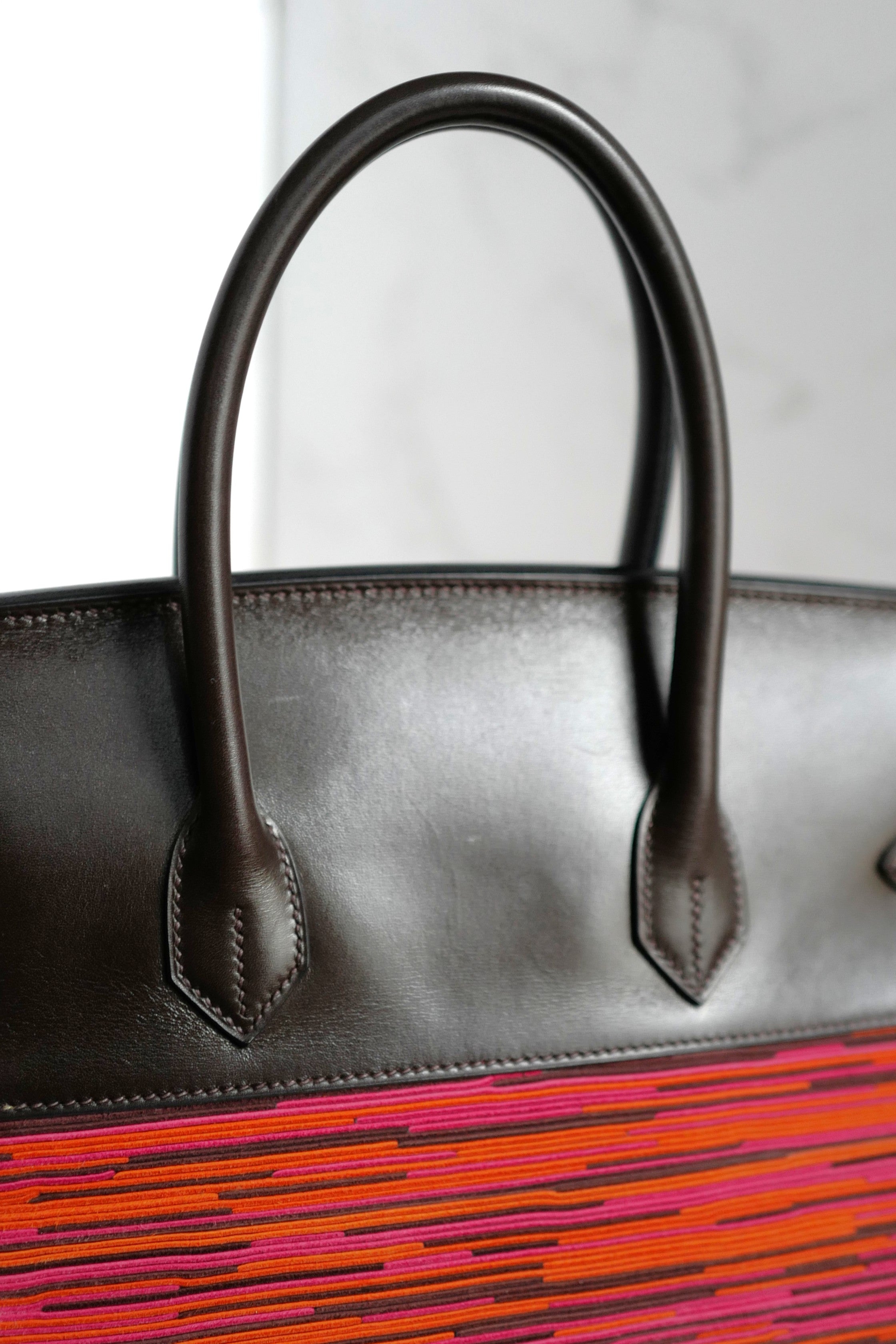 HERMES Birkin 35 Vibrato In Orange/Fuchsia With Havanne In Box Calfskin Gold HW
