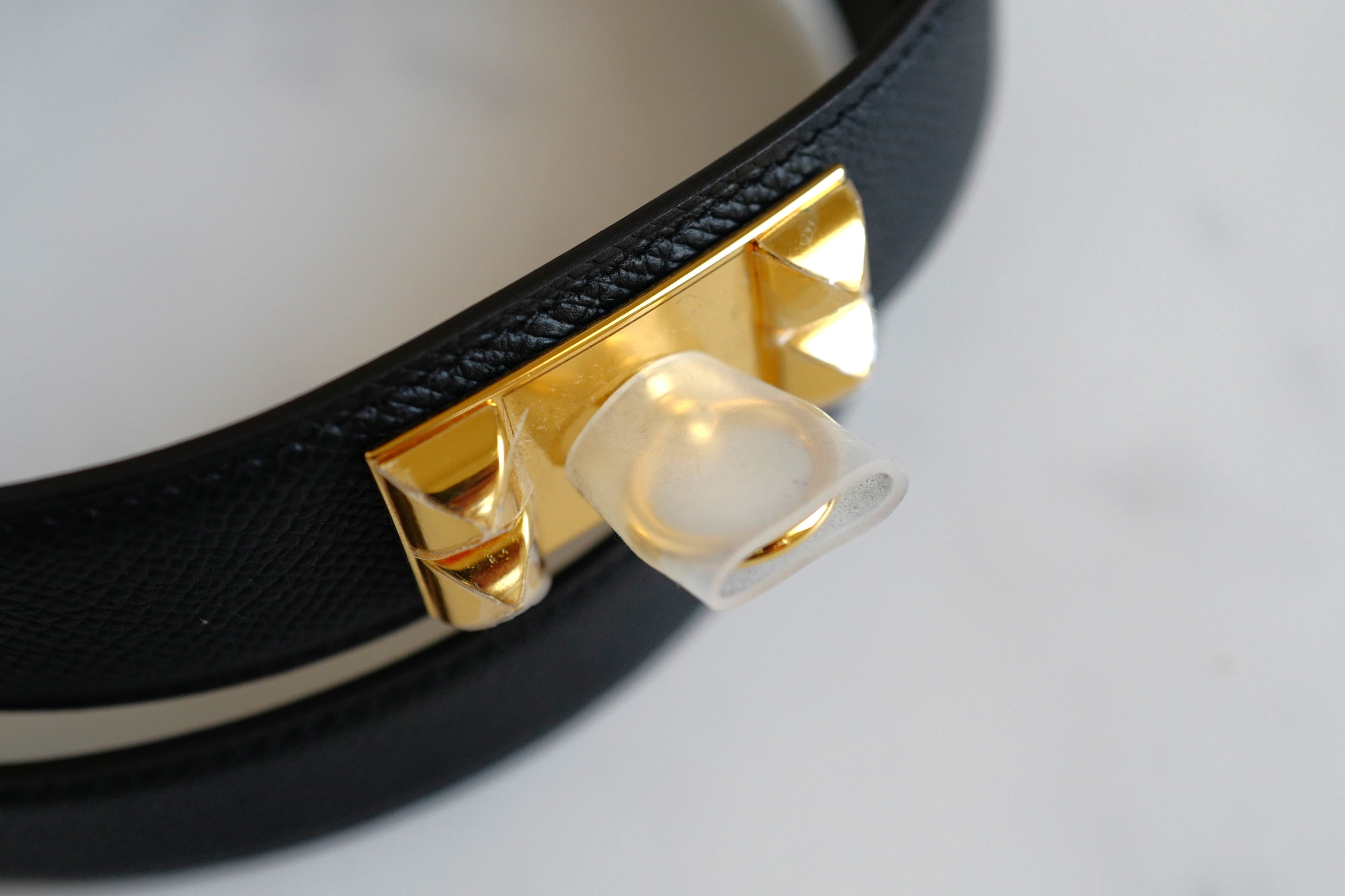BNIB Hermes Womens Belt Collier De Chien 32 Epsom Noir Black Gold HW Size 85