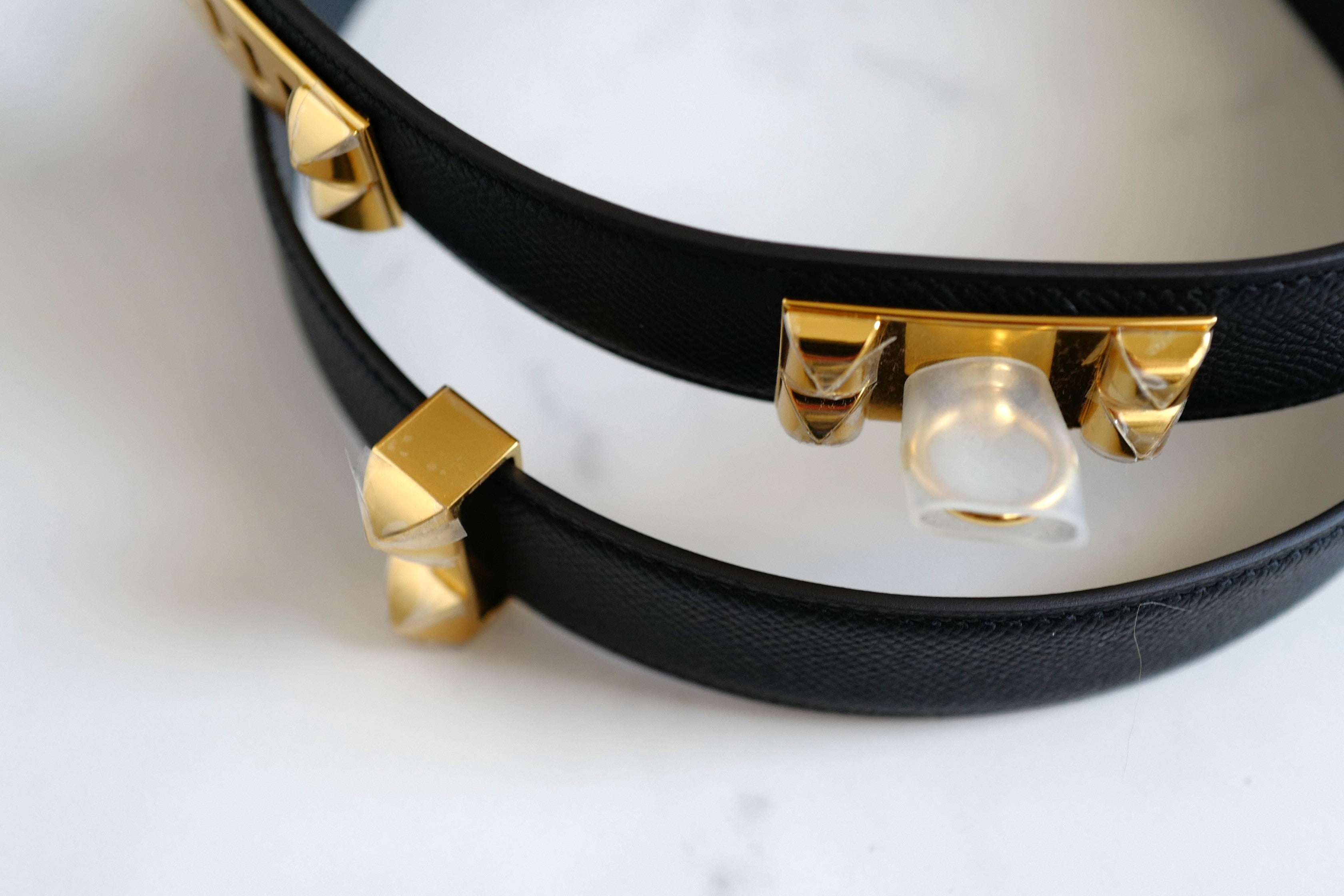 BNIB Hermes Womens Belt Collier De Chien 32 Epsom Noir Black Gold HW Size 85