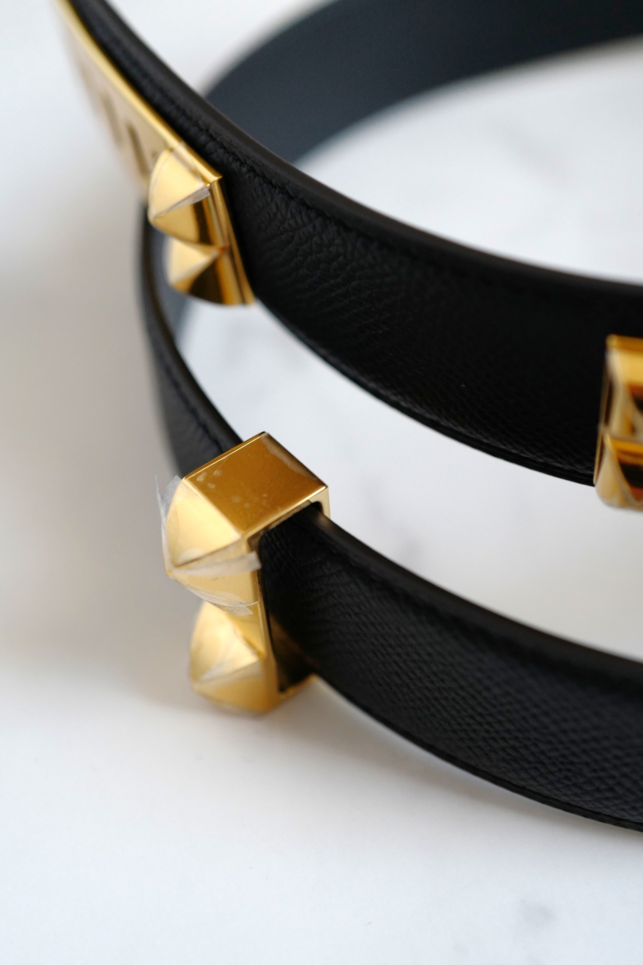BNIB Hermes Womens Belt Collier De Chien 32 Epsom Noir Black Gold HW Size 85