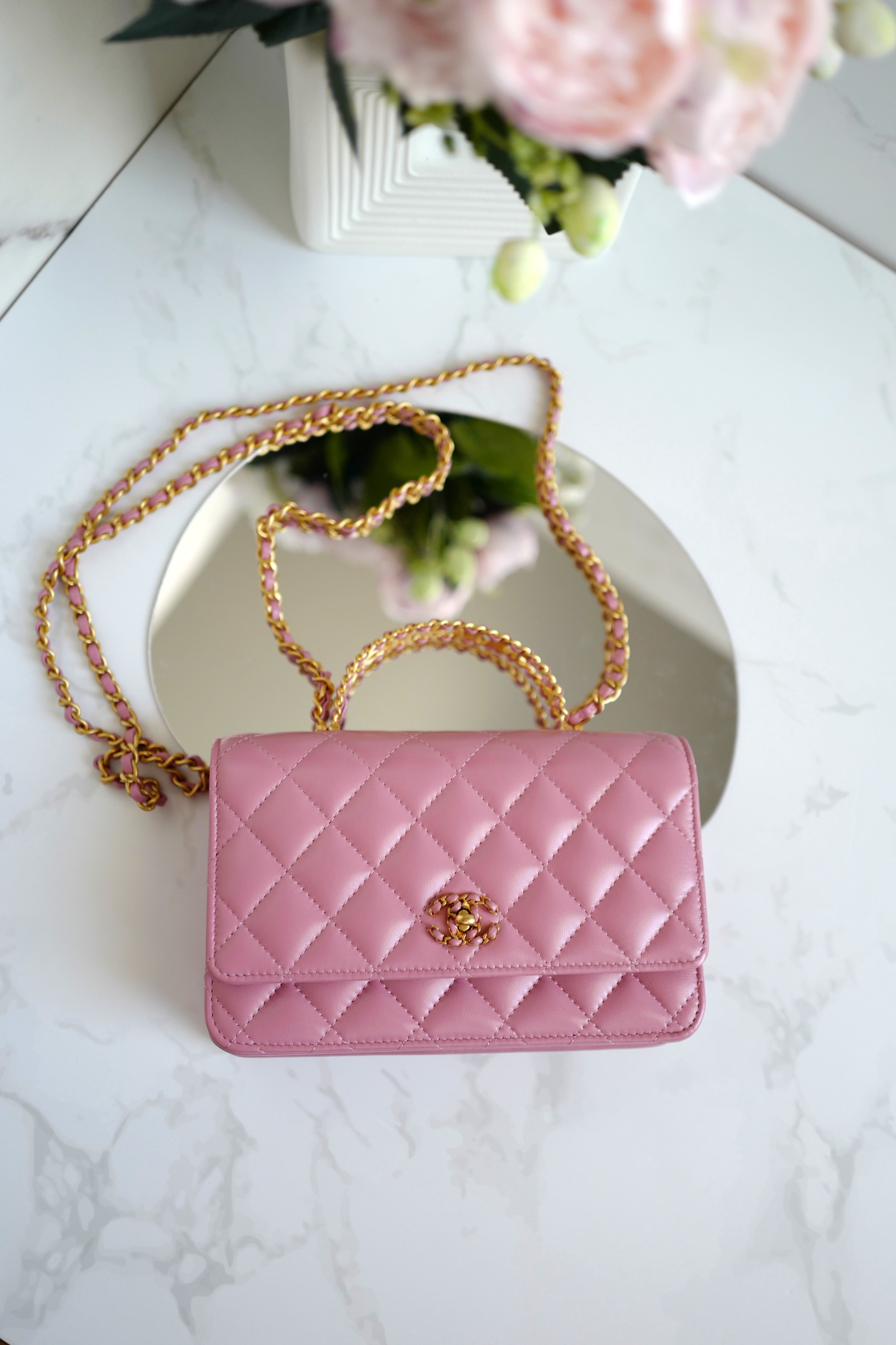 BNIB Chanel O-Mini Top Handle Bag in Pink with Crystal-Embellished Logo Gold HW