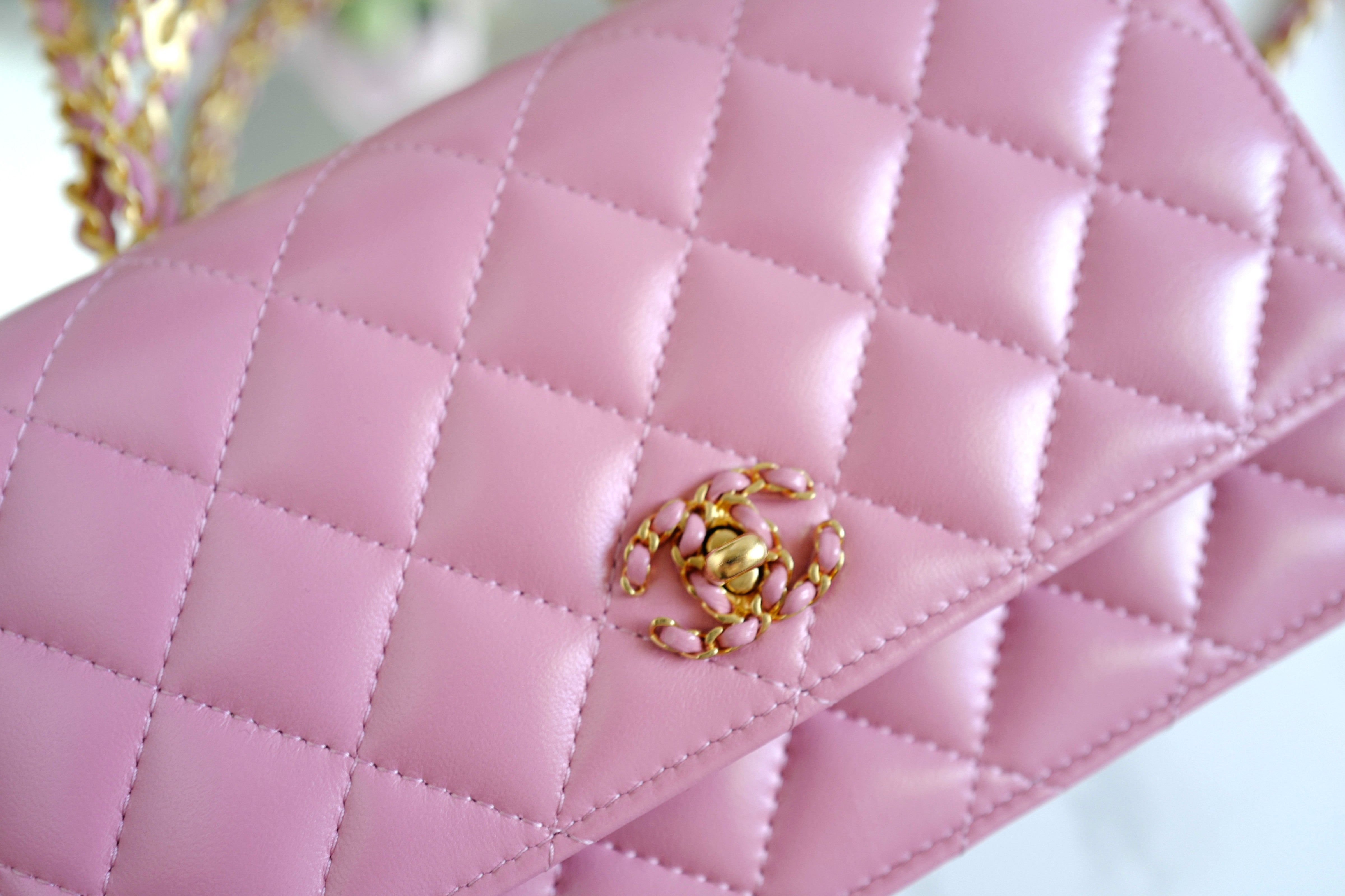 BNIB Chanel O-Mini Top Handle Bag in Pink with Crystal-Embellished Logo Gold HW