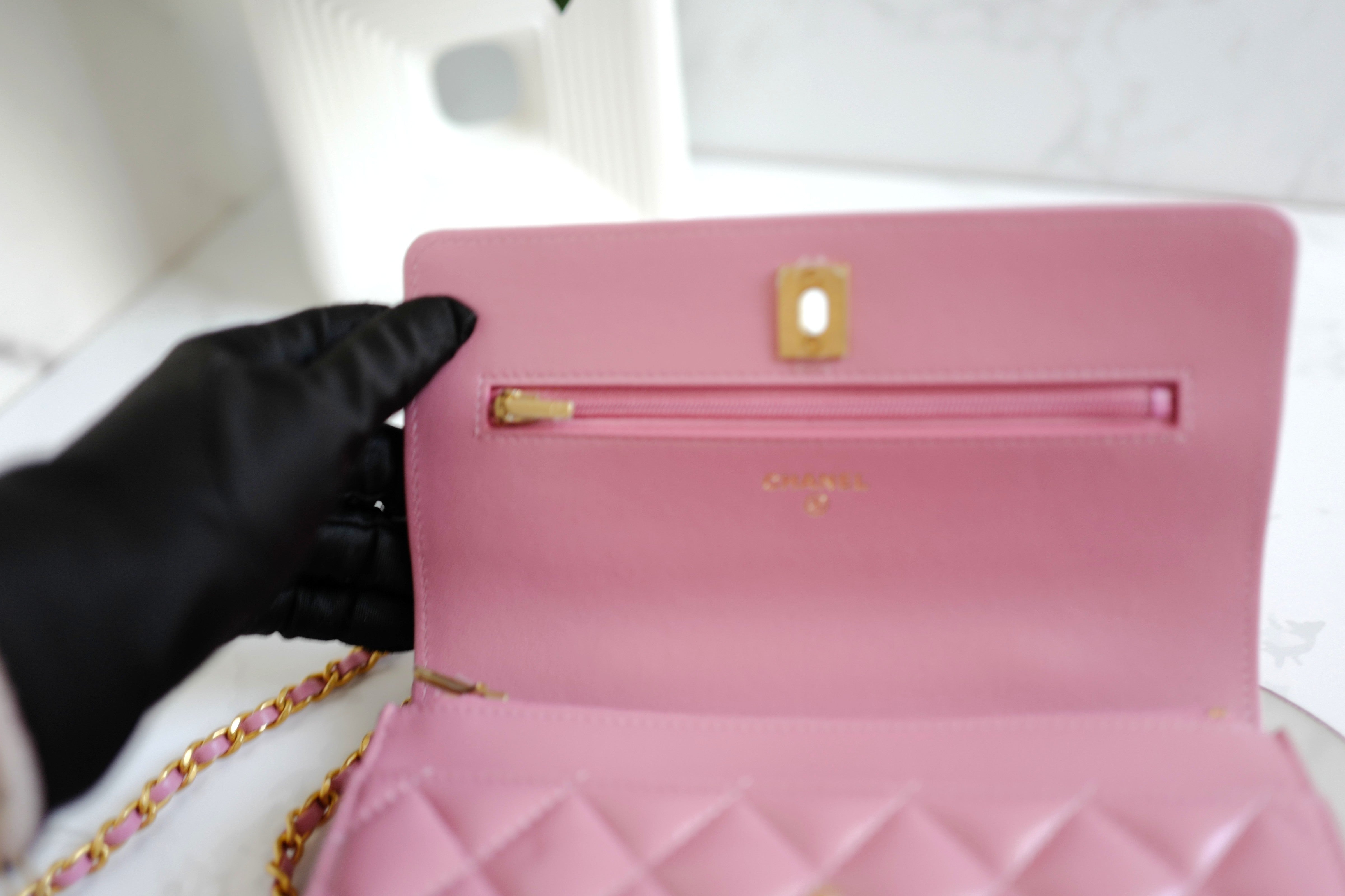 BNIB Chanel O-Mini Top Handle Bag in Pink with Crystal-Embellished Logo Gold HW