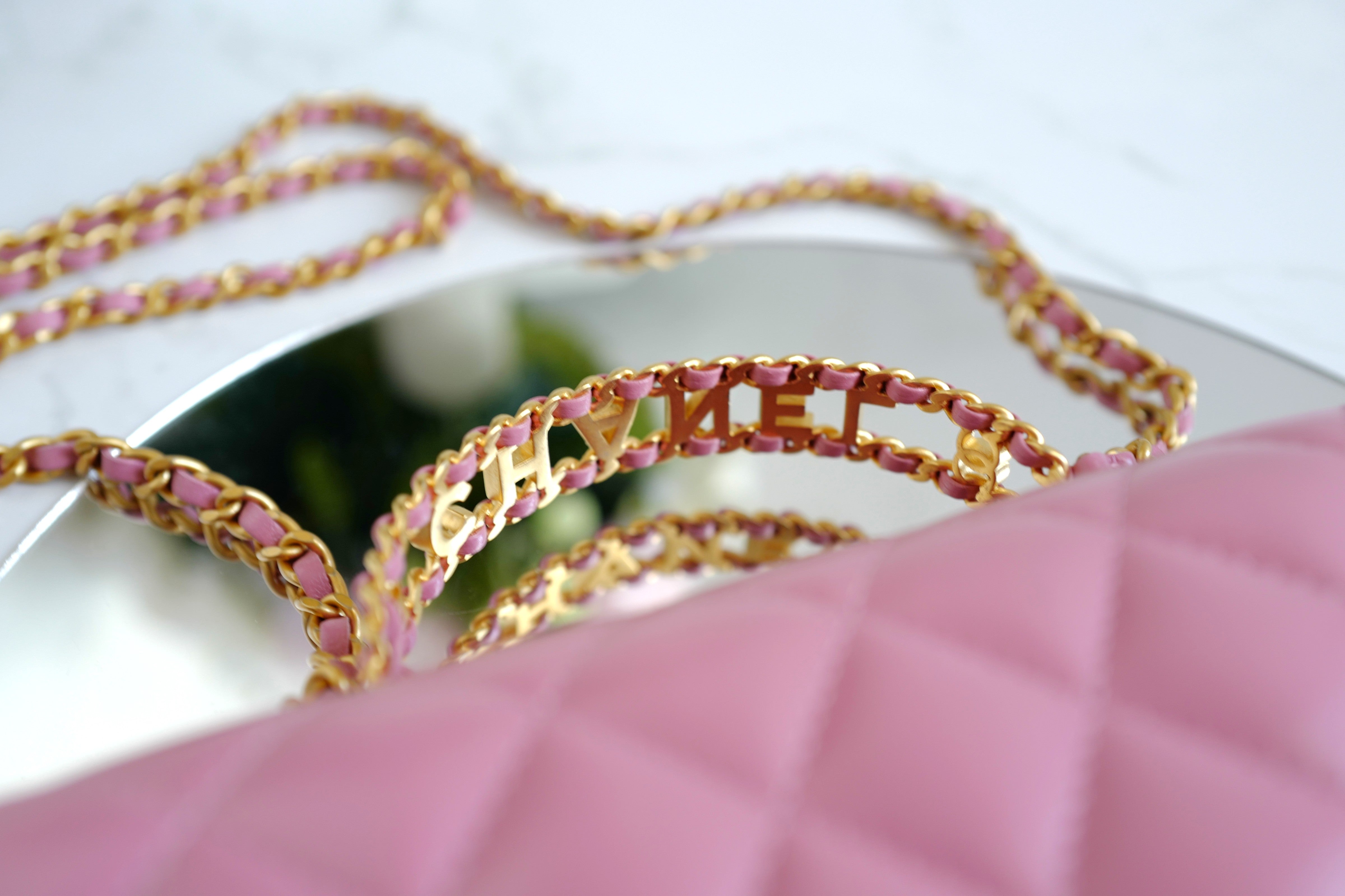 BNIB Chanel O-Mini Top Handle Bag in Pink with Crystal-Embellished Logo Gold HW