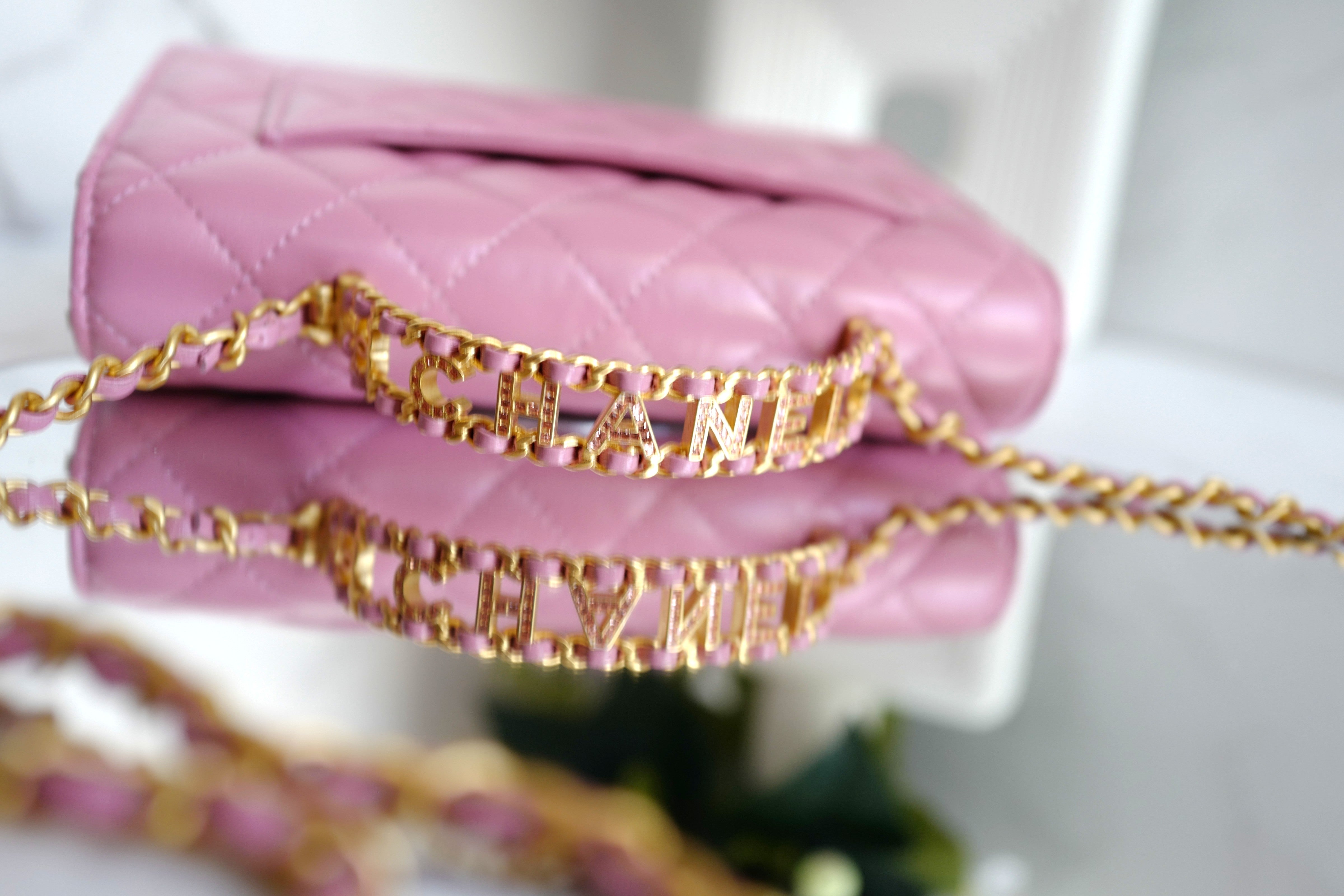 BNIB Chanel O-Mini Top Handle Bag in Pink with Crystal-Embellished Logo Gold HW