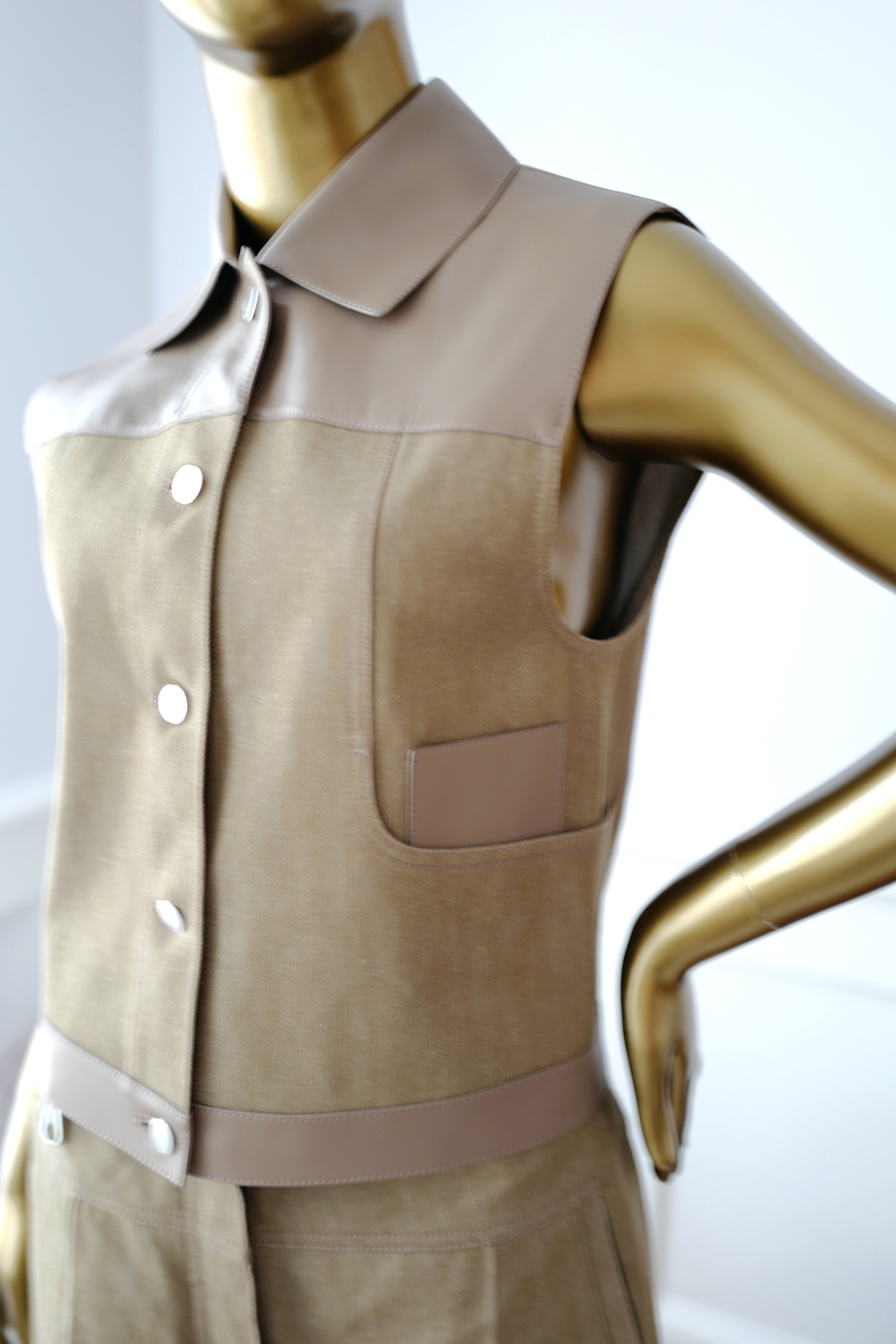 NEW Hermès SS25 Sleeveless Jacket with Leather Details - Size 38 $7K Retail