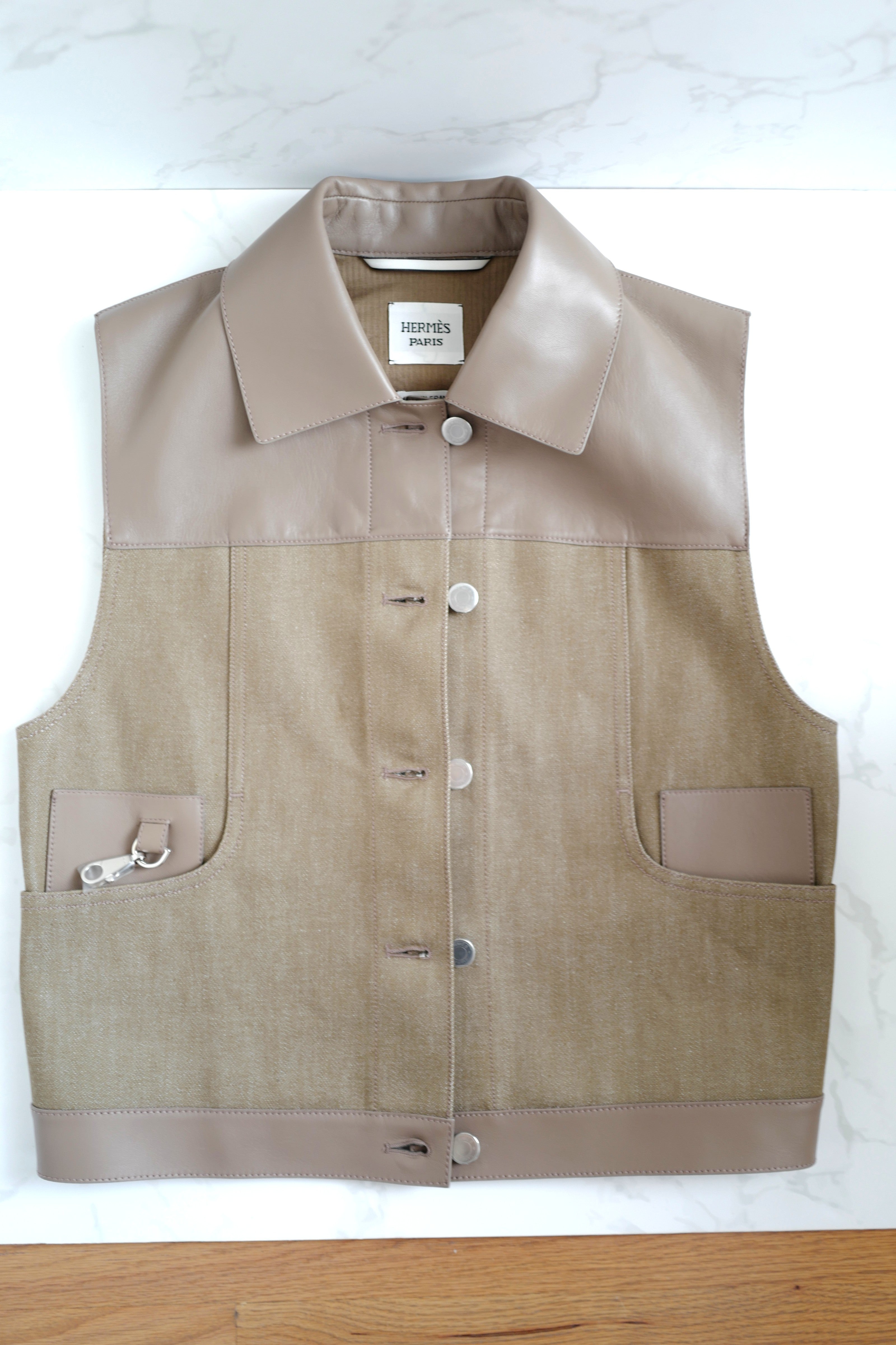 NEW Hermès SS25 Sleeveless Jacket with Leather Details - Size 38 $7K Retail
