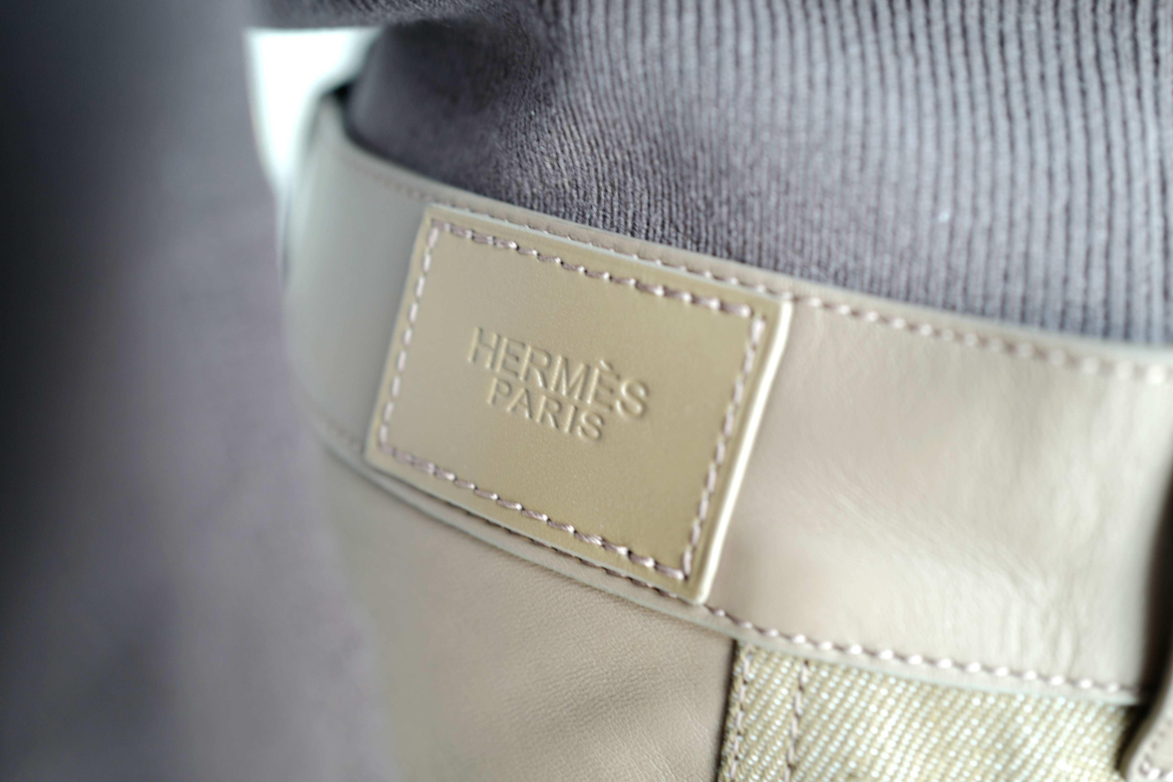 NEW Hermès SS25 Loose-Fit Pants with Leather Detail Denim Naturel/Vert - Size 38