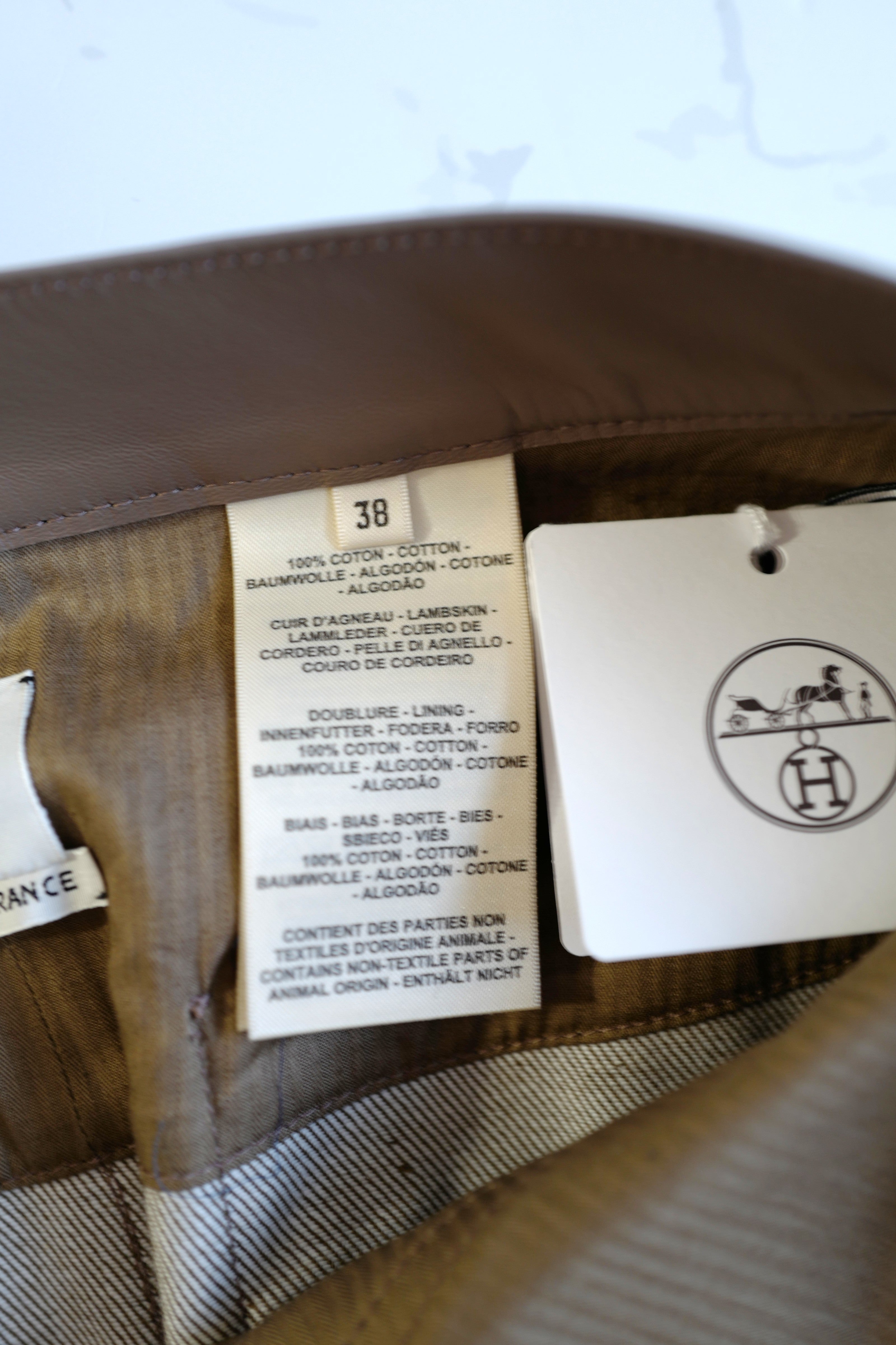NEW Hermès SS25 Loose-Fit Pants with Leather Detail Denim Naturel/Vert - Size 38