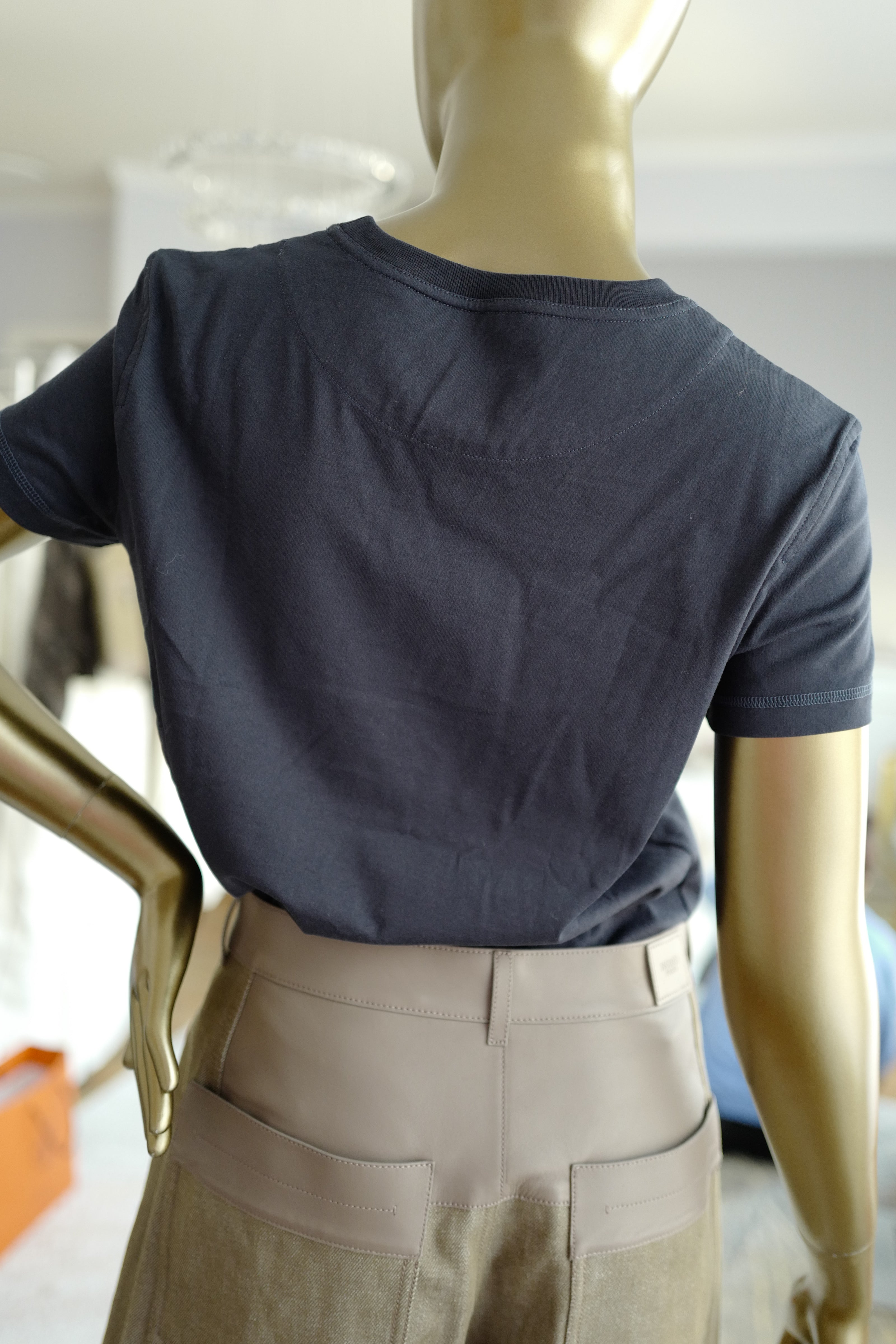 NEW Hermes T-Shirt Cartouche Bleu Noir Size 34
