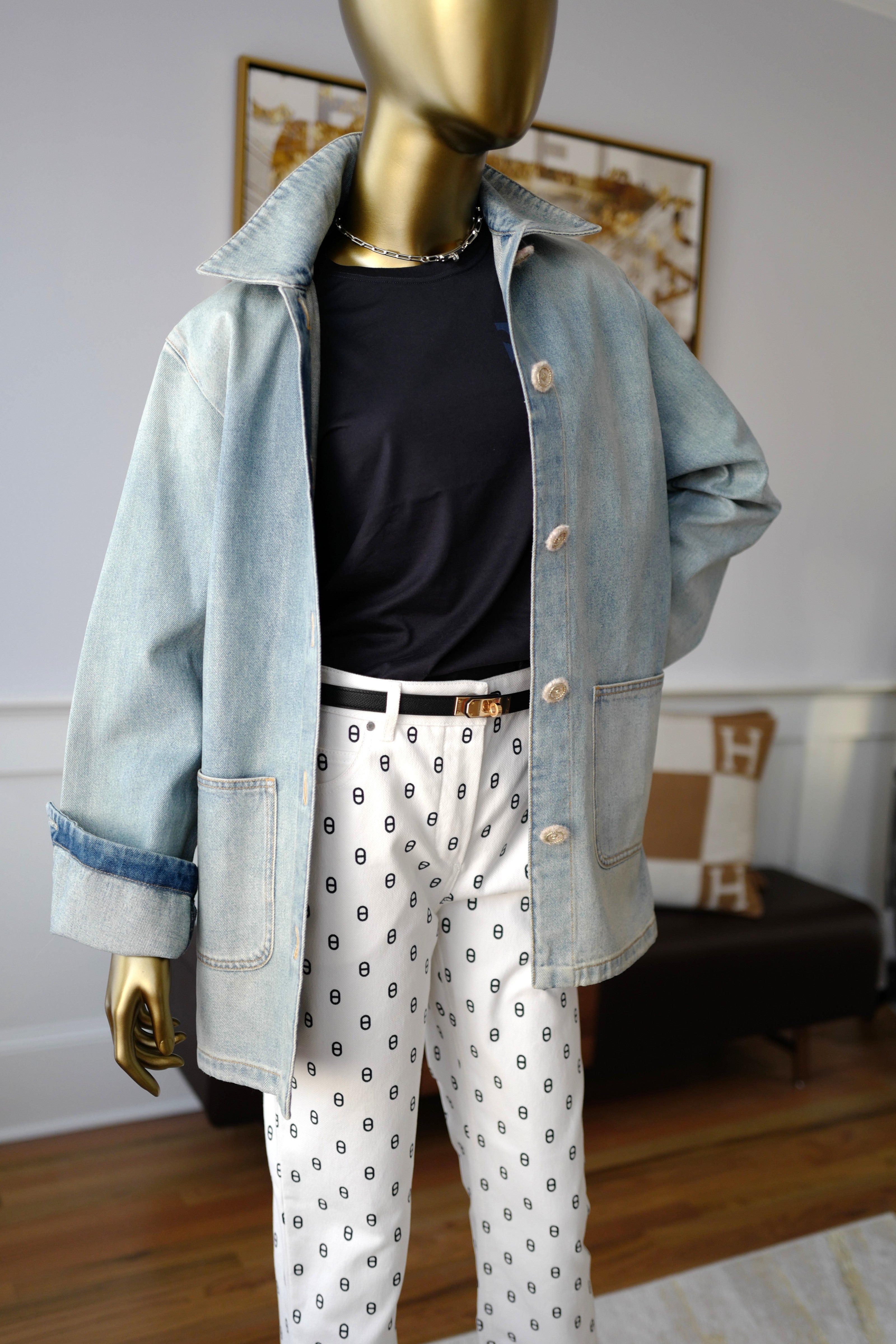 Chanel 24K Water-Repellent Coated Long Oversized Denim Jacket Light Blue Size 34