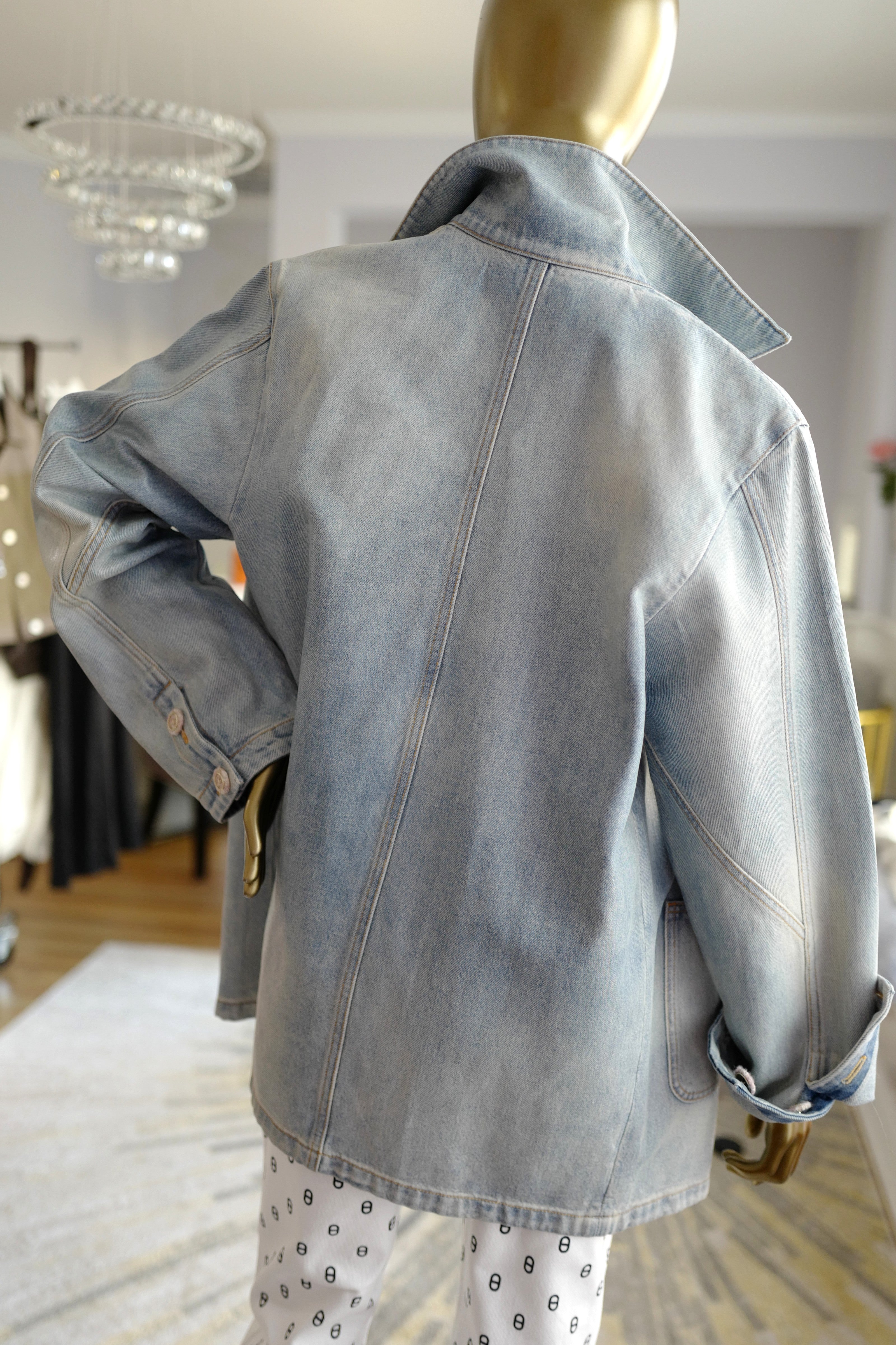Chanel 24K Water-Repellent Coated Long Oversized Denim Jacket Light Blue Size 34