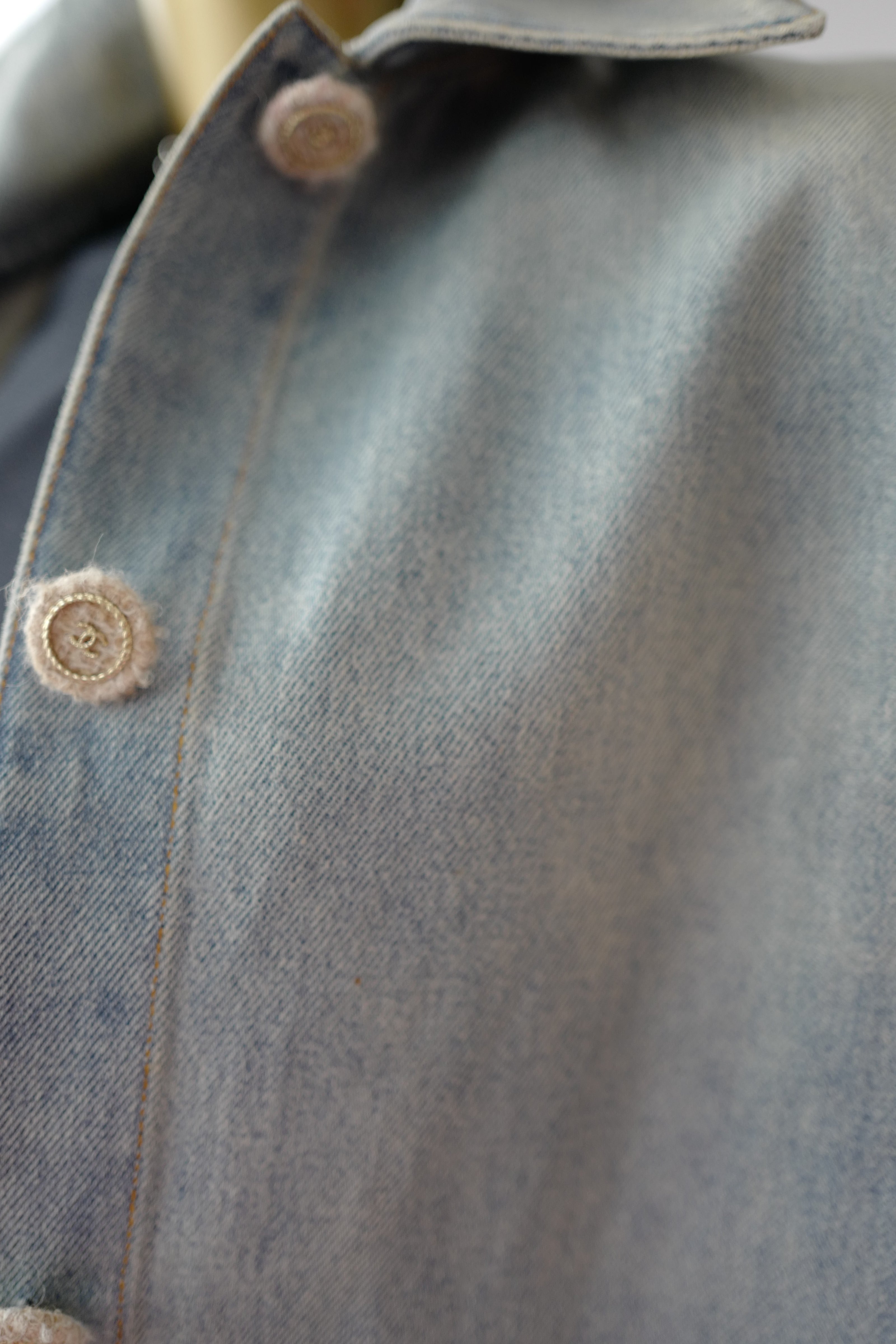 Chanel 24K Water-Repellent Coated Long Oversized Denim Jacket Light Blue Size 34