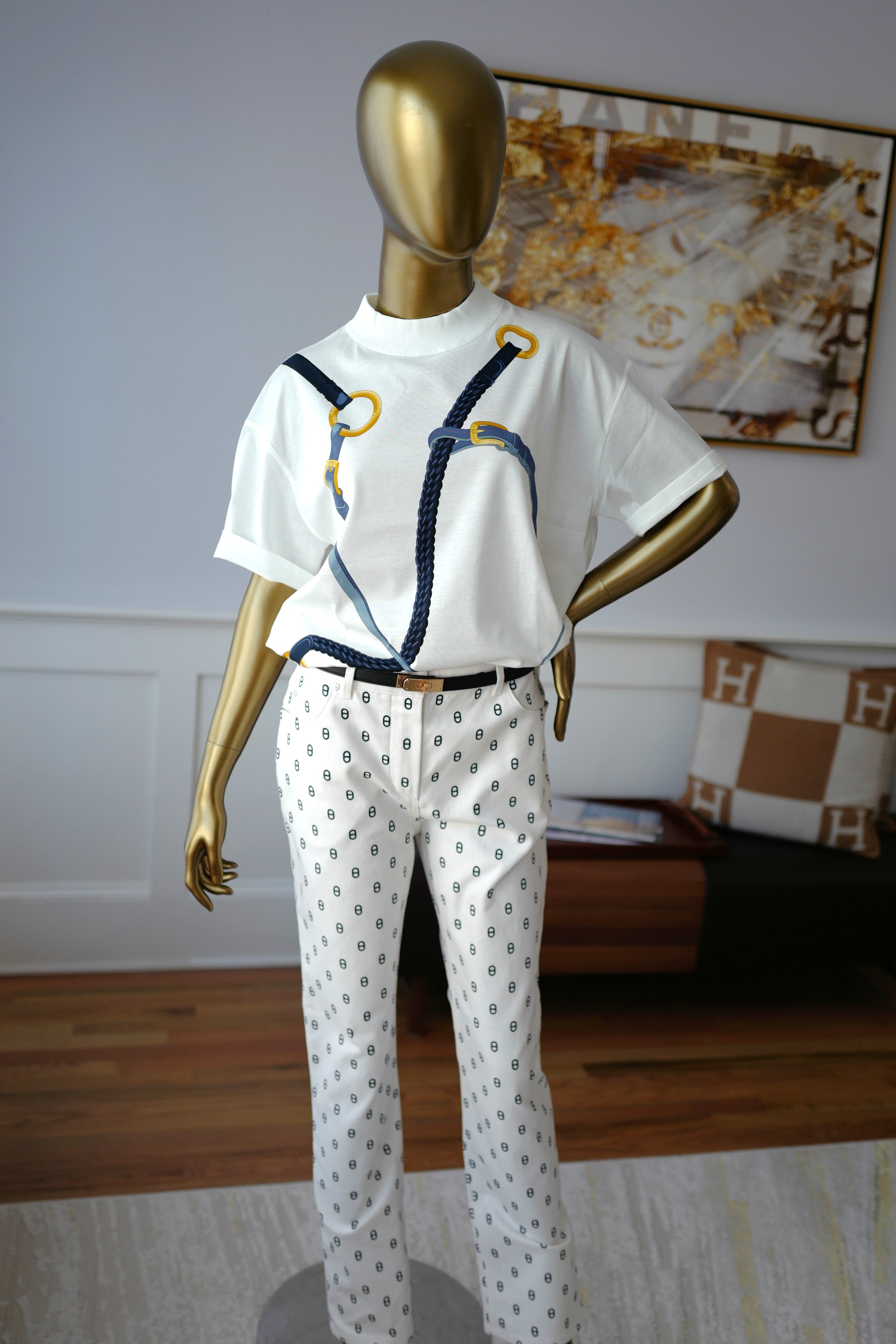 NEW Hermès "Coaching Remix" Boxy-fit T-shirt Blanc/white - Size 36 Over $900