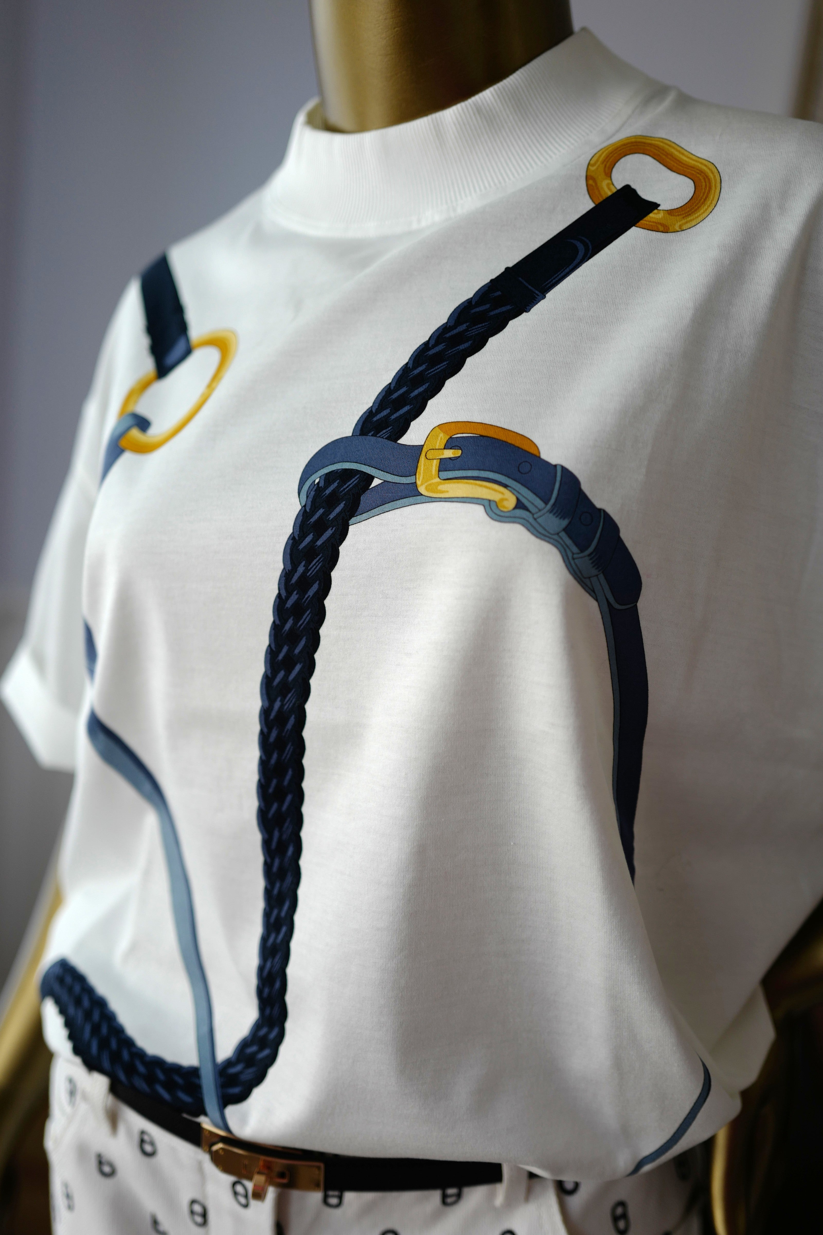 NEW Hermès "Coaching Remix" Boxy-fit T-shirt Blanc/white - Size 36 Over $900