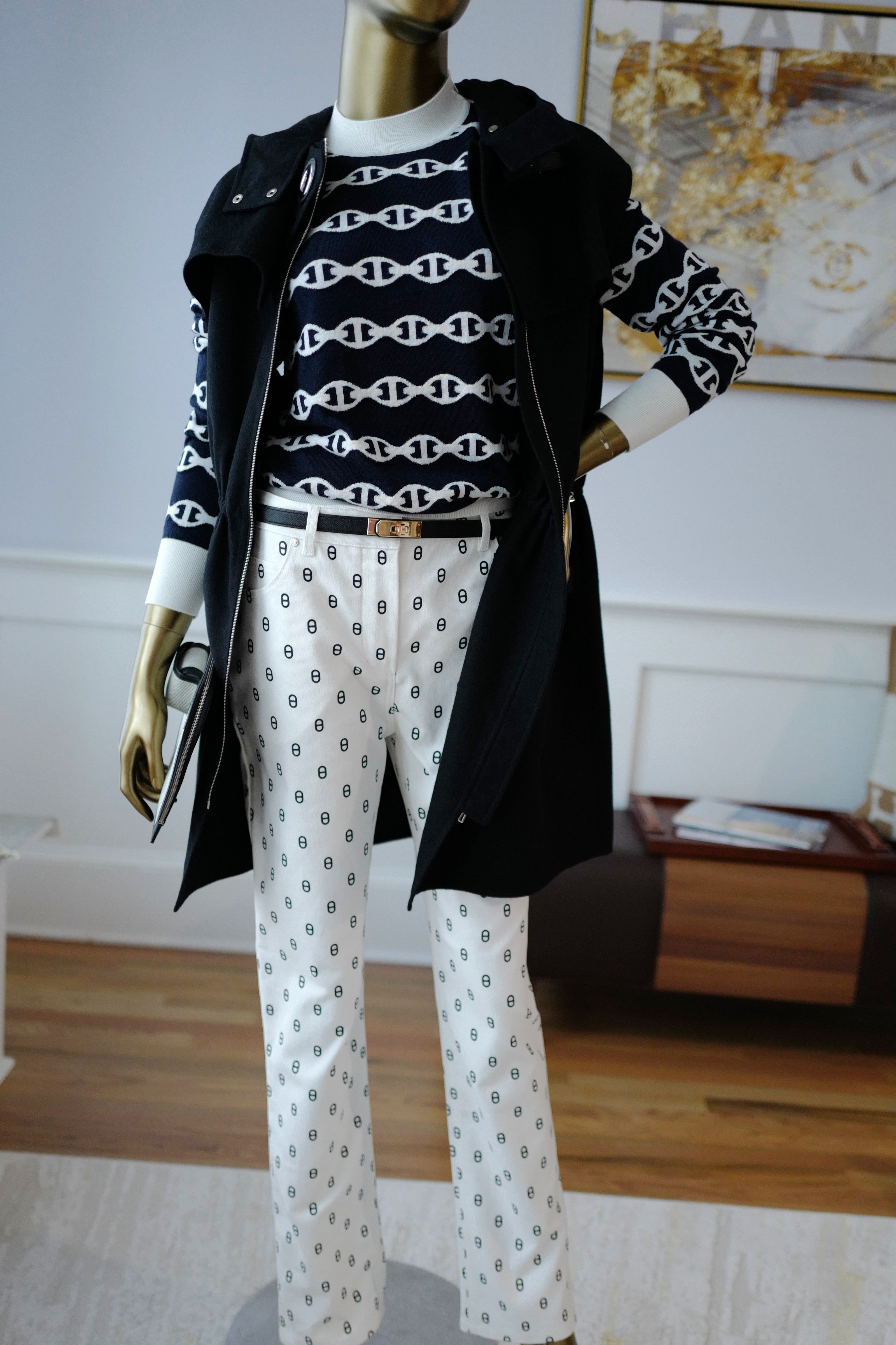 NEW Hermes Chaine d'Ancre Long-sleeve Sweater Size 36 Bleu Noir