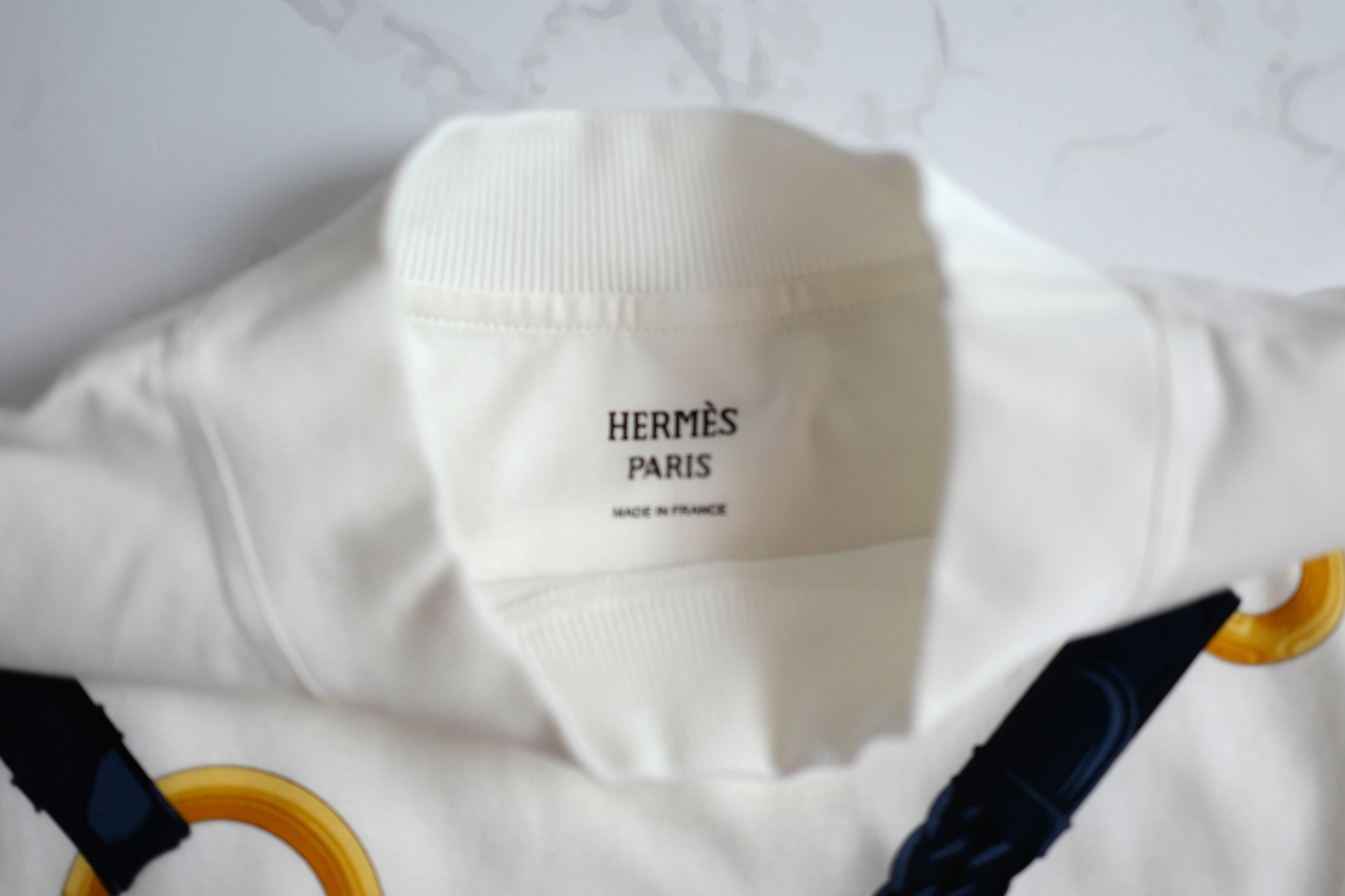 NEW Hermès "Coaching Remix" Boxy-fit T-shirt Blanc/white - Size 36 Over $900