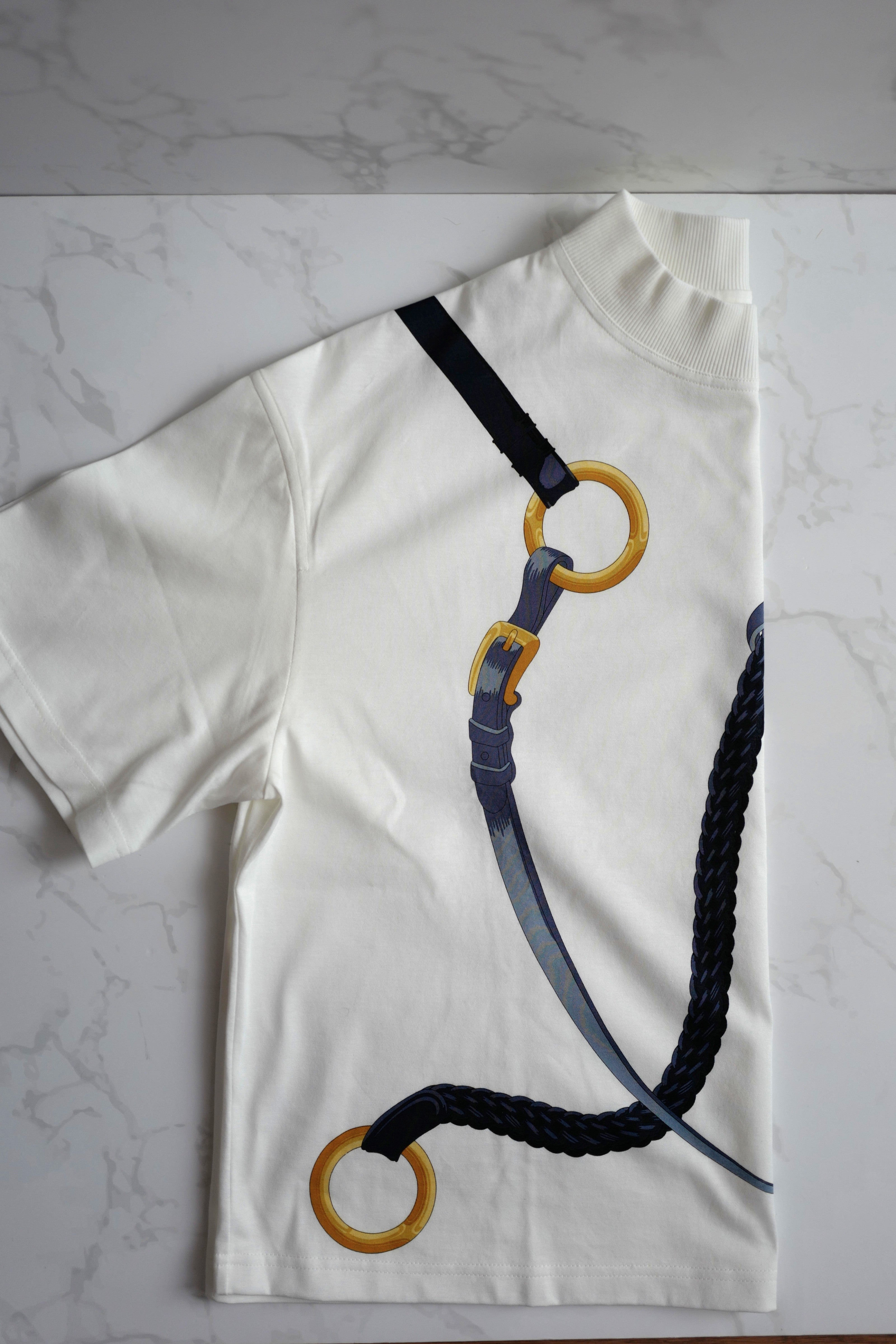 NEW Hermès "Coaching Remix" Boxy-fit T-shirt Blanc/white - Size 36 Over $900
