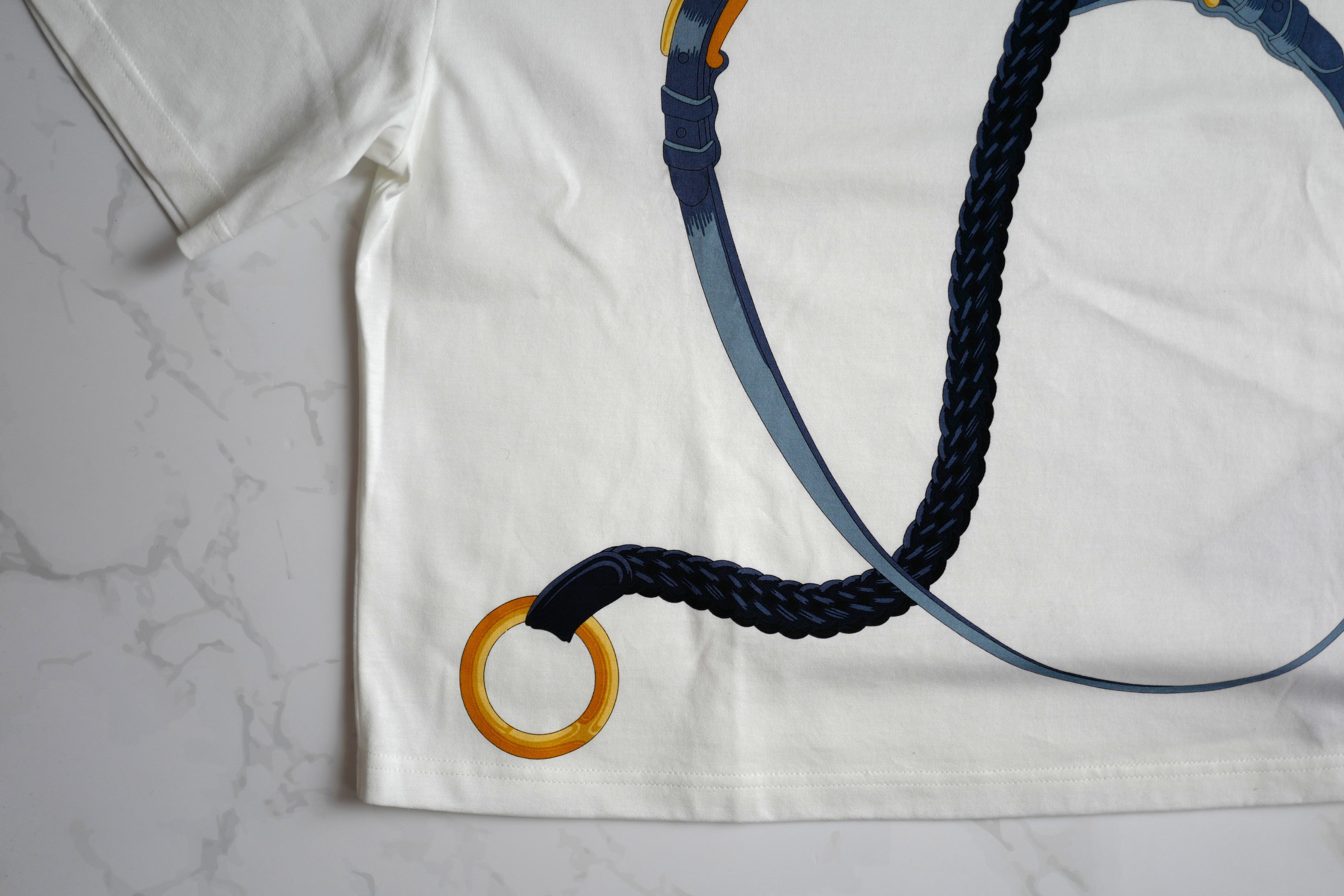 NEW Hermès "Coaching Remix" Boxy-fit T-shirt Blanc/white - Size 36 Over $900