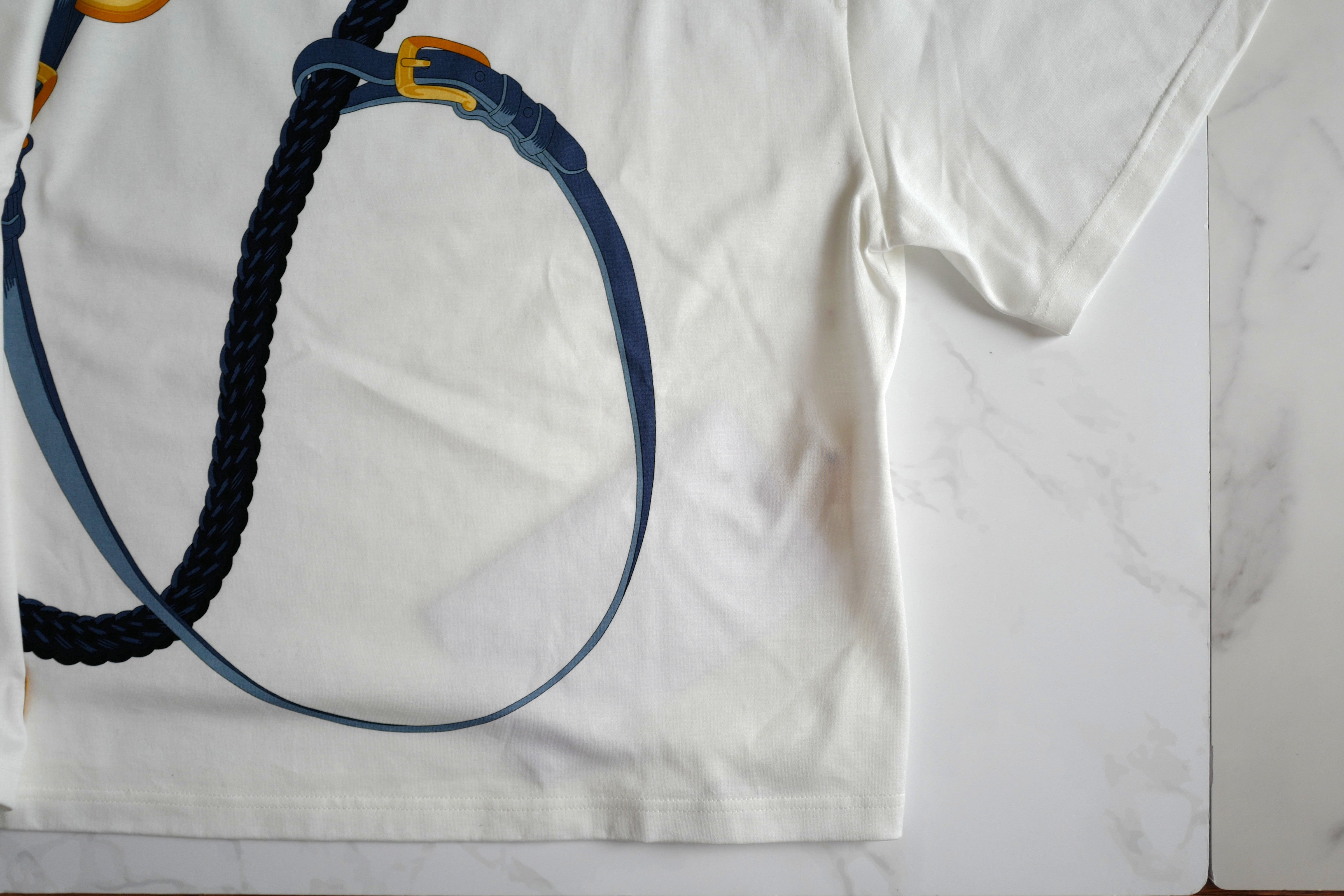 NEW Hermès "Coaching Remix" Boxy-fit T-shirt Blanc/white - Size 36 Over $900