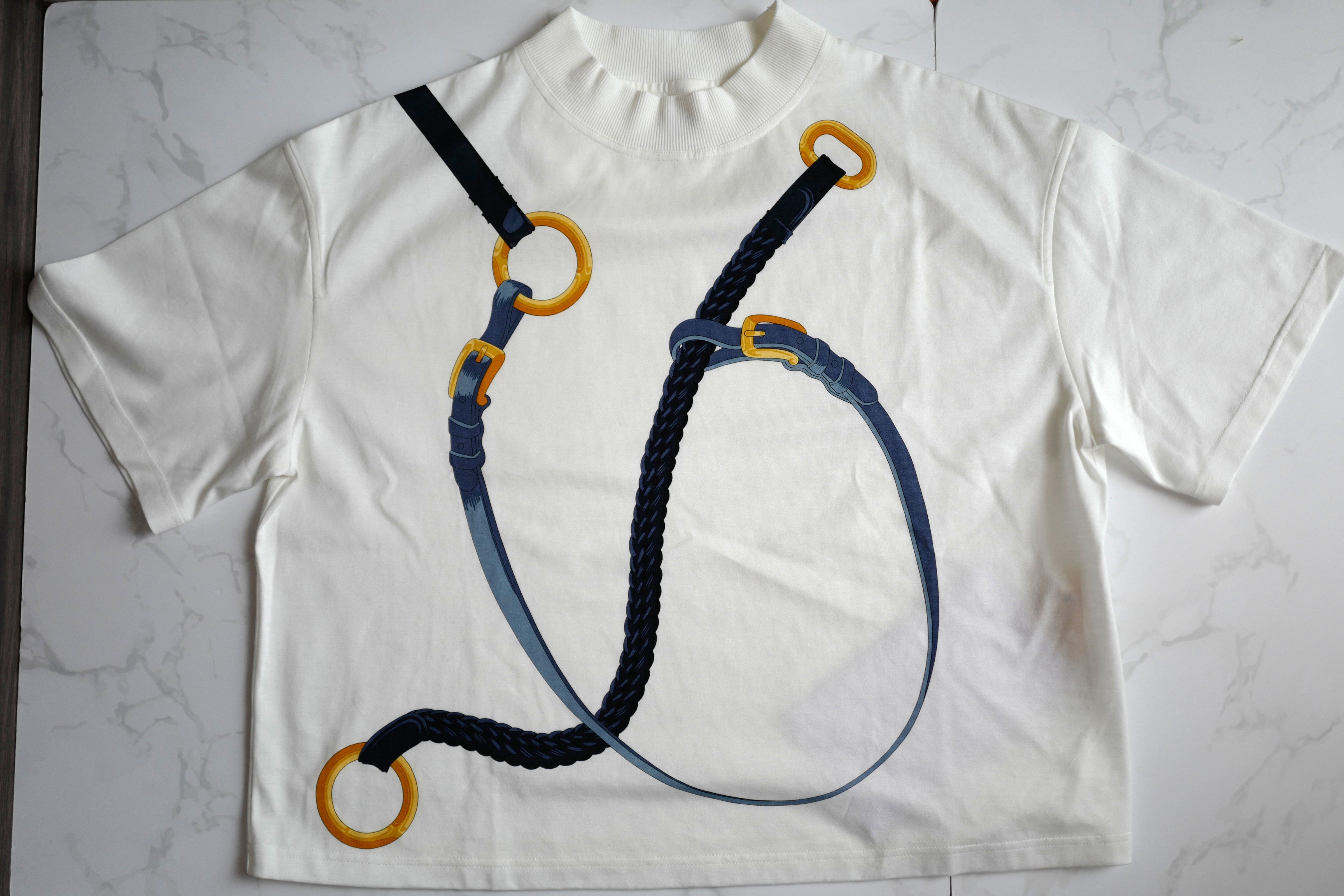 NEW Hermès "Coaching Remix" Boxy-fit T-shirt Blanc/white - Size 36 Over $900