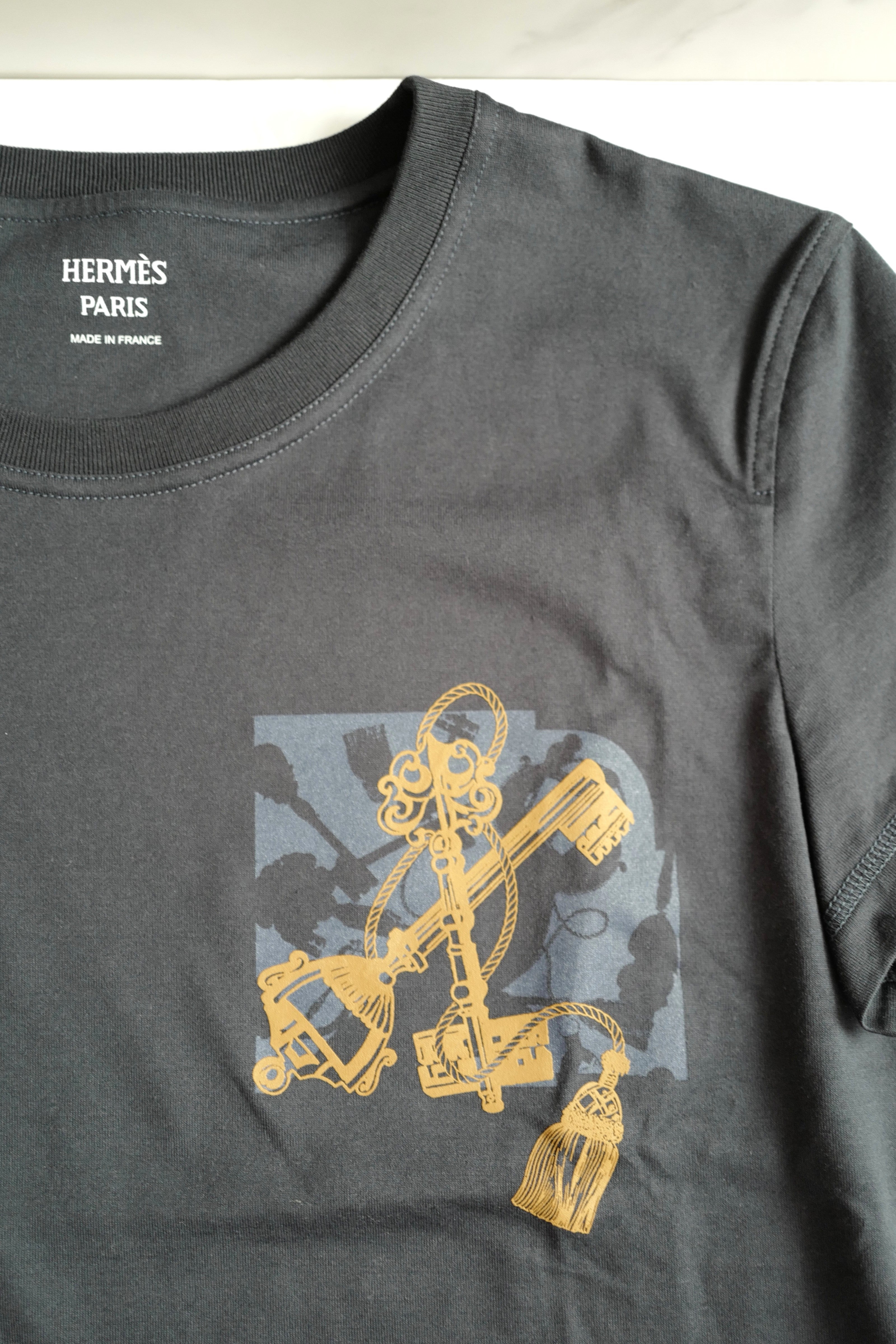 NEW Hermes T-Shirt Cartouche Bleu Noir Size 34