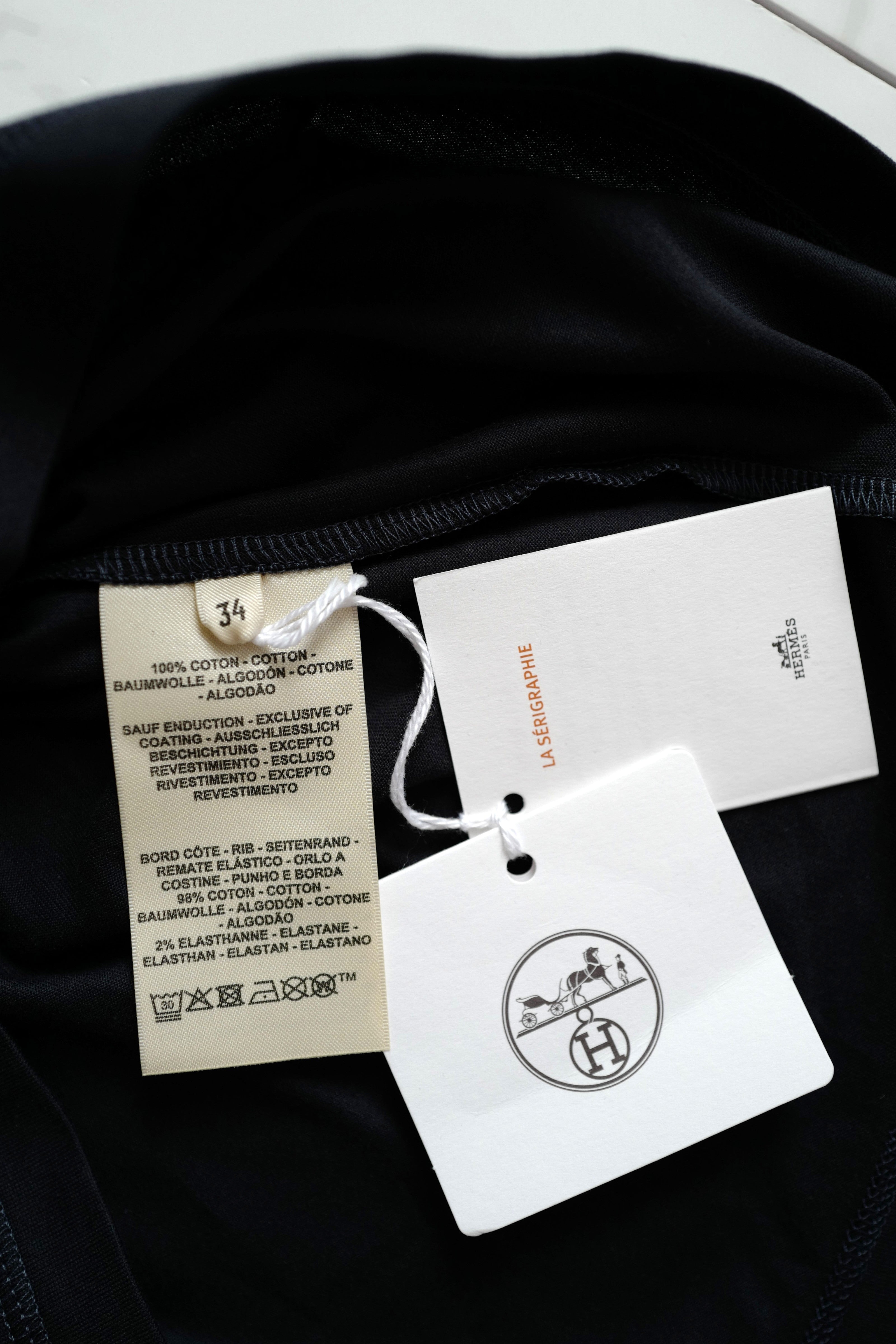 NEW Hermes T-Shirt Cartouche Bleu Noir Size 34