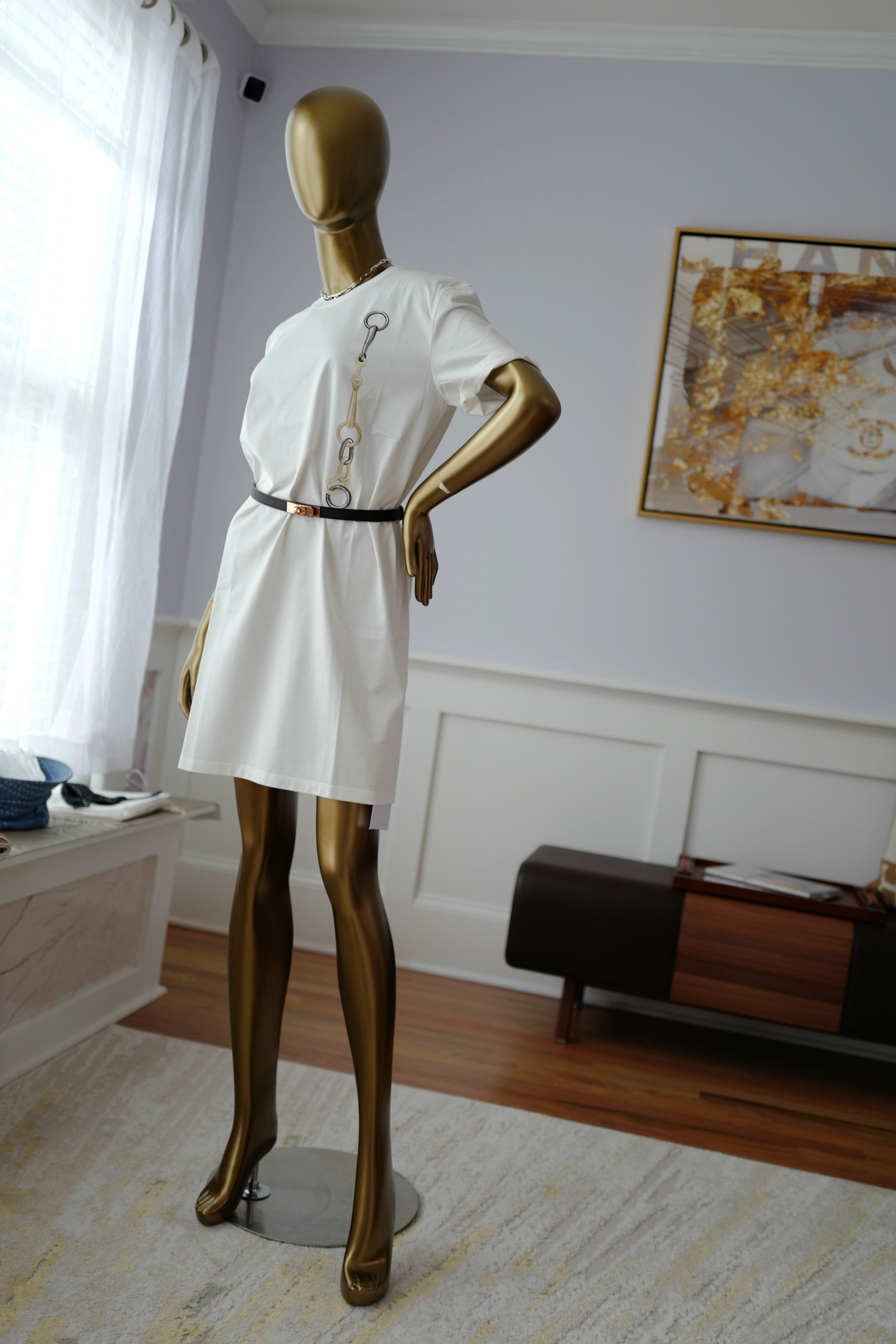 NEW Hermès "Effet Kaleidoscope" T-shirt Dress SS25 in Blanc Cassé - Size 36 $800