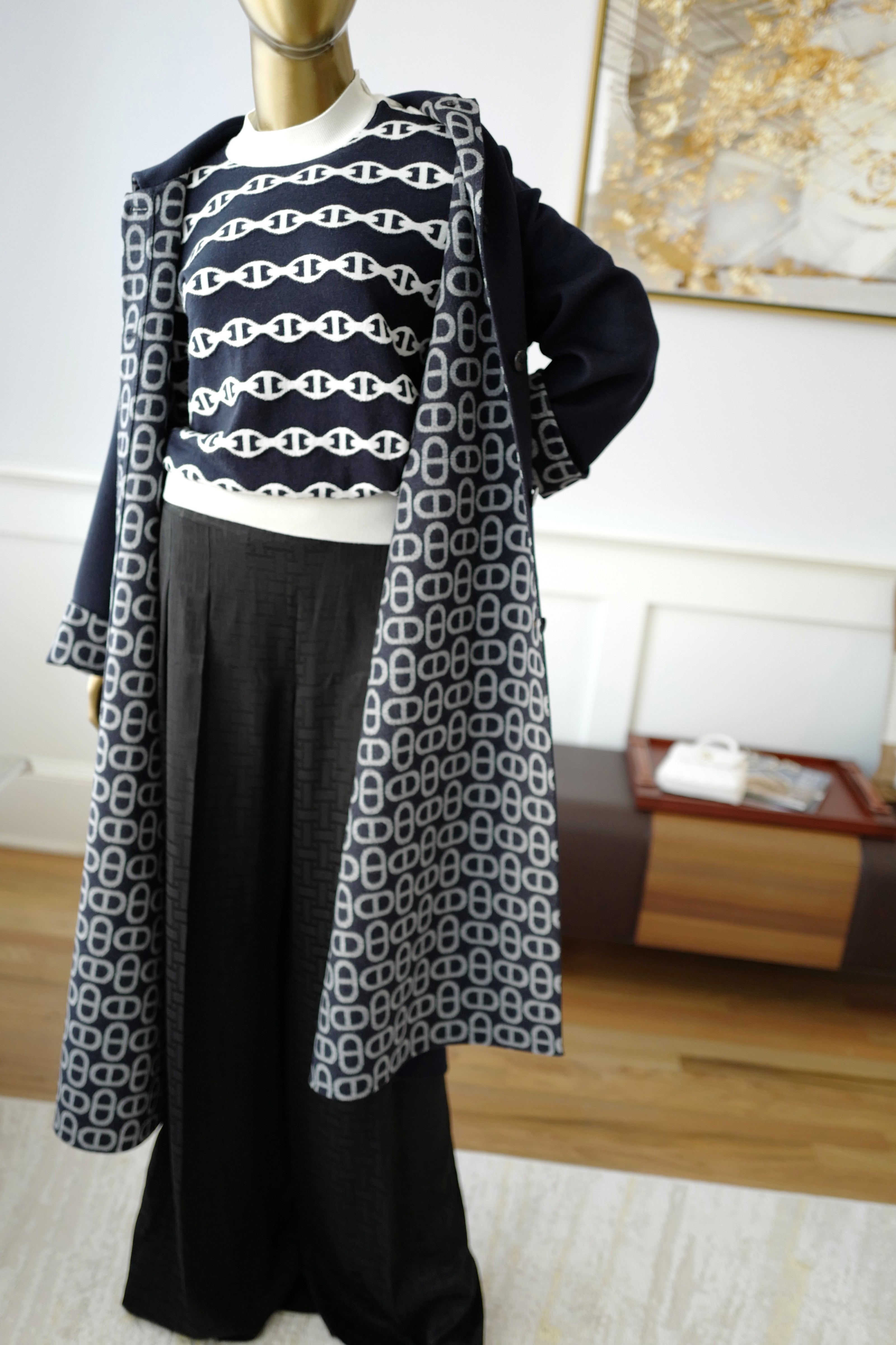 NEW Hermes Chaine d'Ancre Double Cashmere Long Coat in Bleu Marine size 36