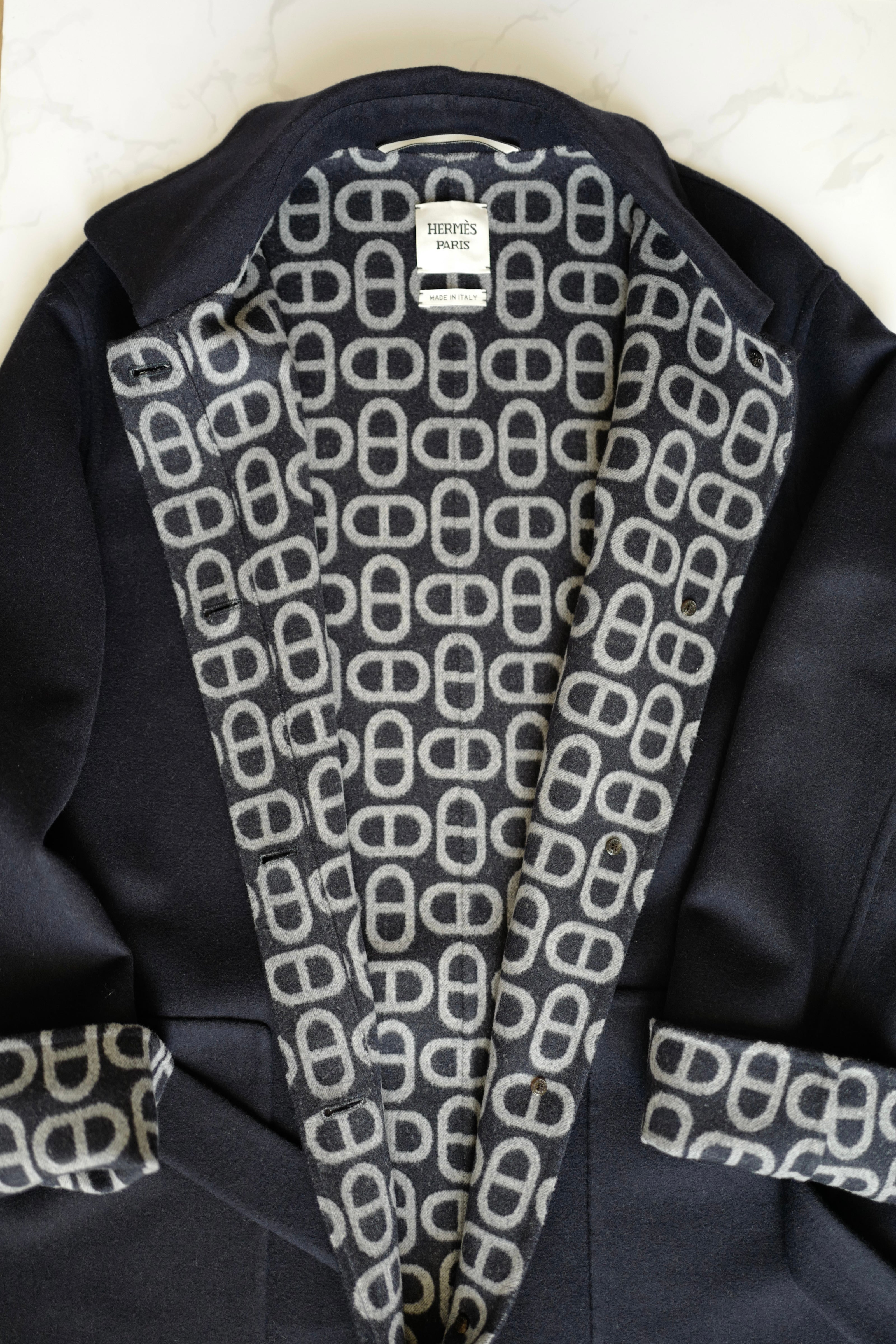 NEW Hermes Chaine d'Ancre Double Cashmere Long Coat in Bleu Marine size 36