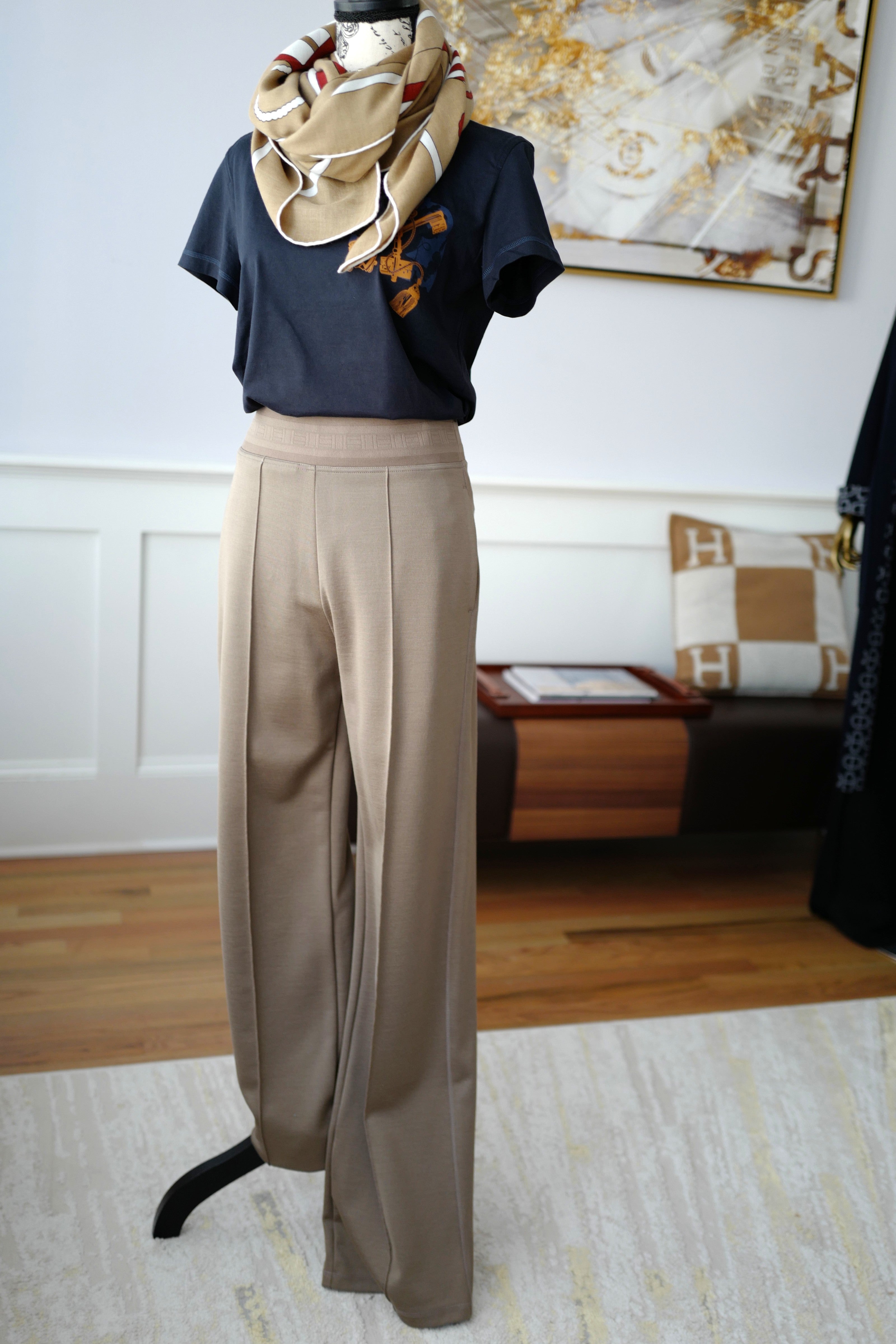 Hermes Pantalon Fluide Flowy Pants Gris Etoupe Size 34 NEW SS24