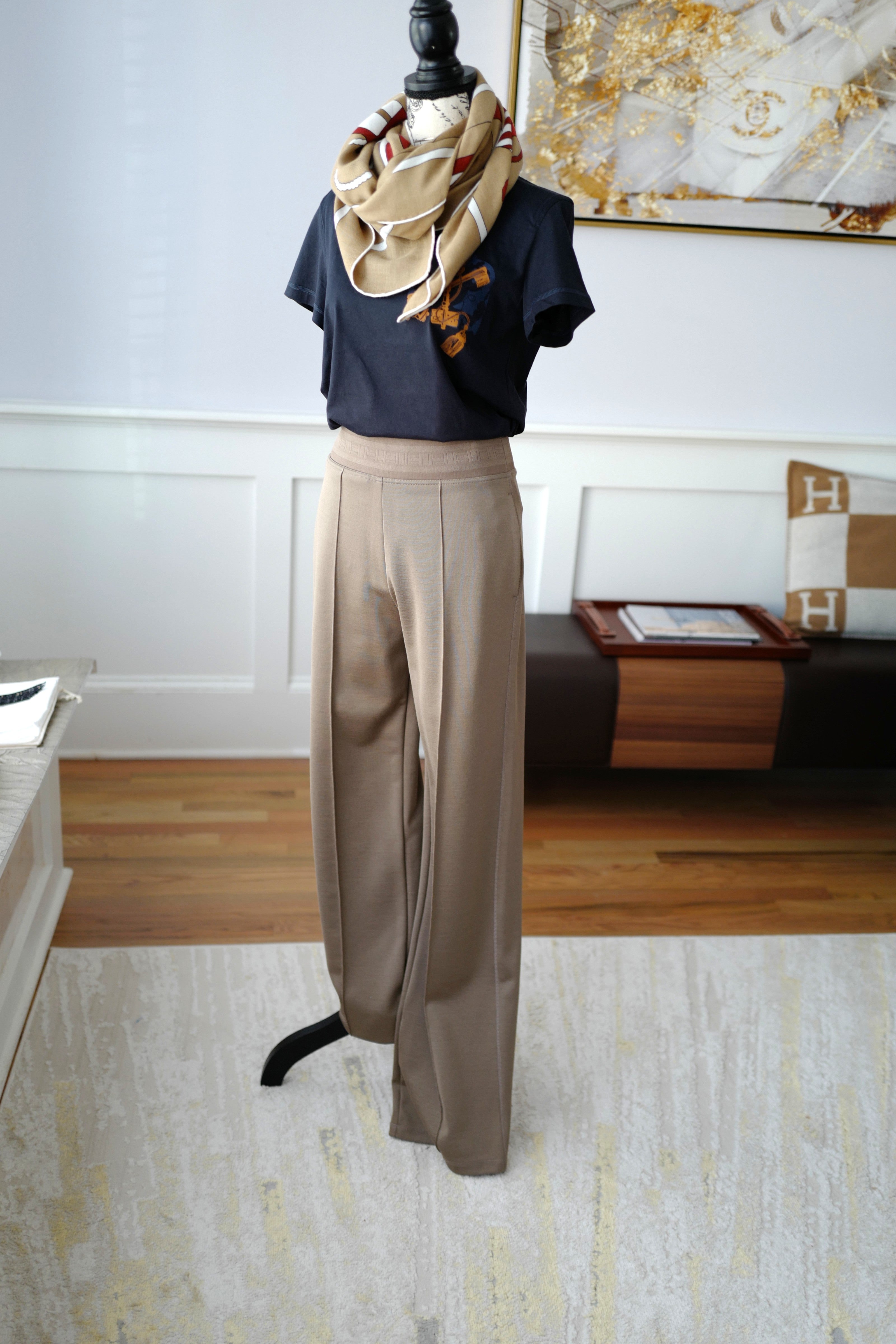Hermes Pantalon Fluide Flowy Pants Gris Etoupe Size 34 NEW SS24